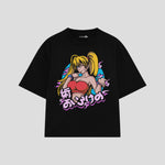 Playera streetwear premium de anime y gaming ExtraLife MX, corte boxy oversized drop shoulder heavyweight en color Deep Black y Off-White, moda urbana mexicana de culto.