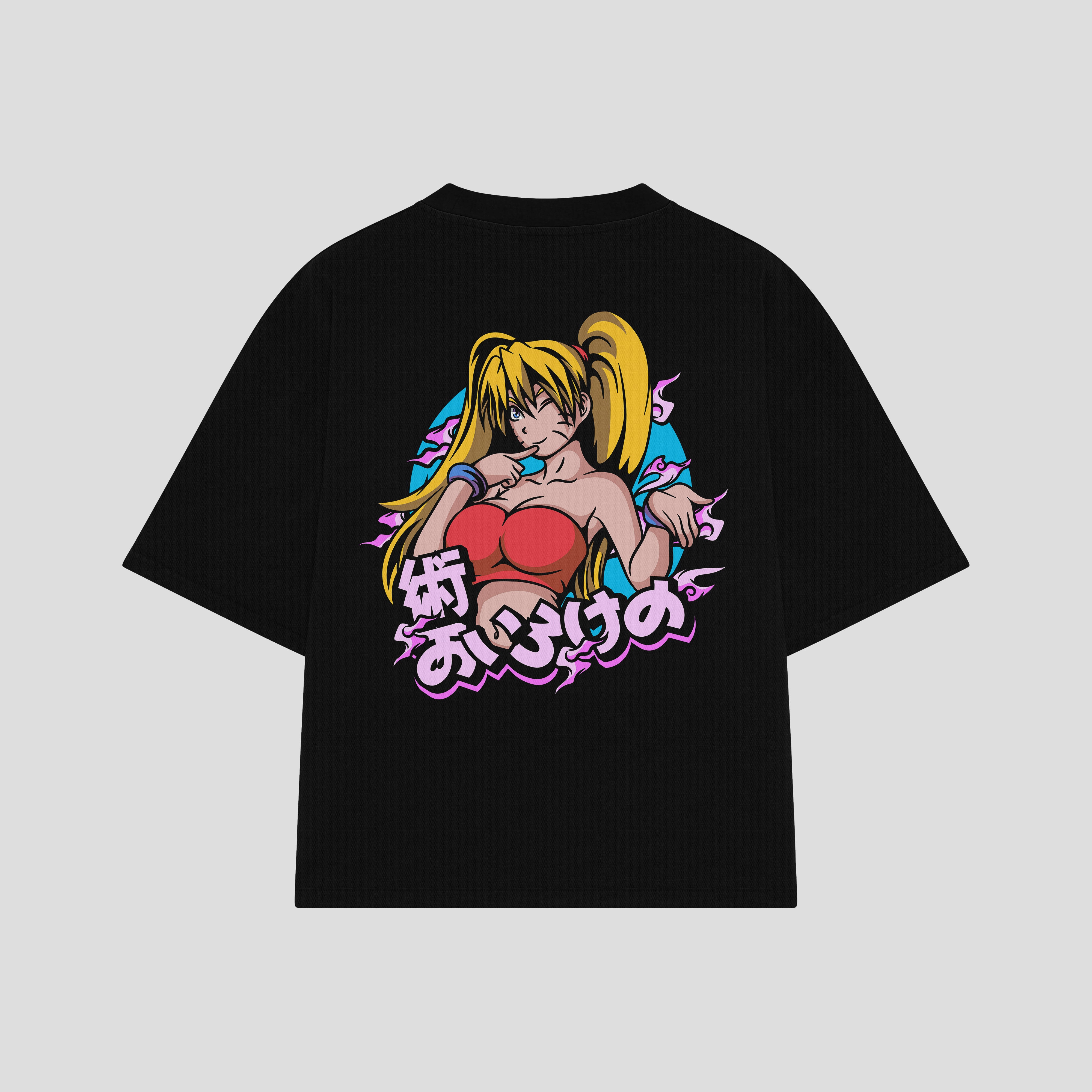 Playera streetwear premium de anime y gaming ExtraLife MX, corte boxy oversized drop shoulder heavyweight en color Deep Black y Off-White, moda urbana mexicana de culto.