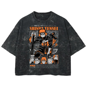 Playera streetwear premium de anime y gaming ExtraLife MX, corte boxy deluxe mineral wash heavyweight en color Acid Wash, moda urbana mexicana de culto.