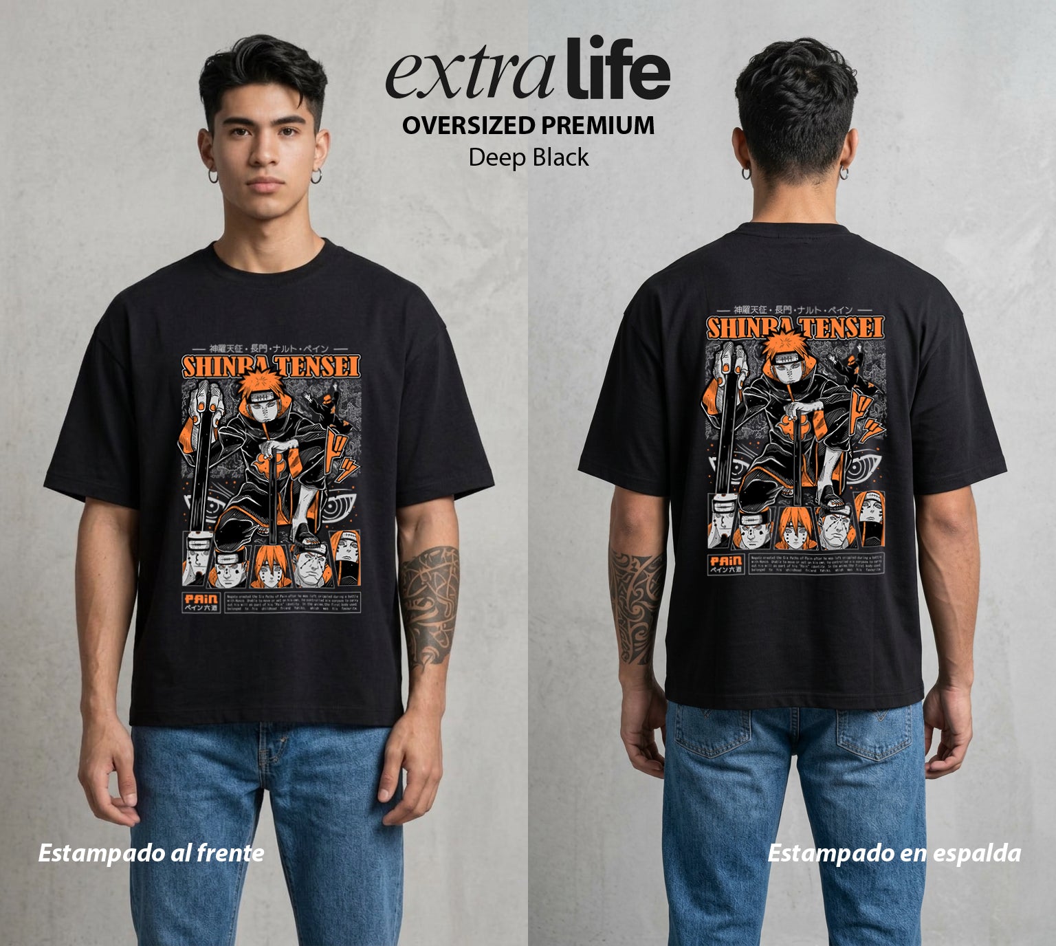 La Aldea Oculta | Dattebayo del Viento #02877 - Playera Oversized Premium | Deep Black - Foto en modelo