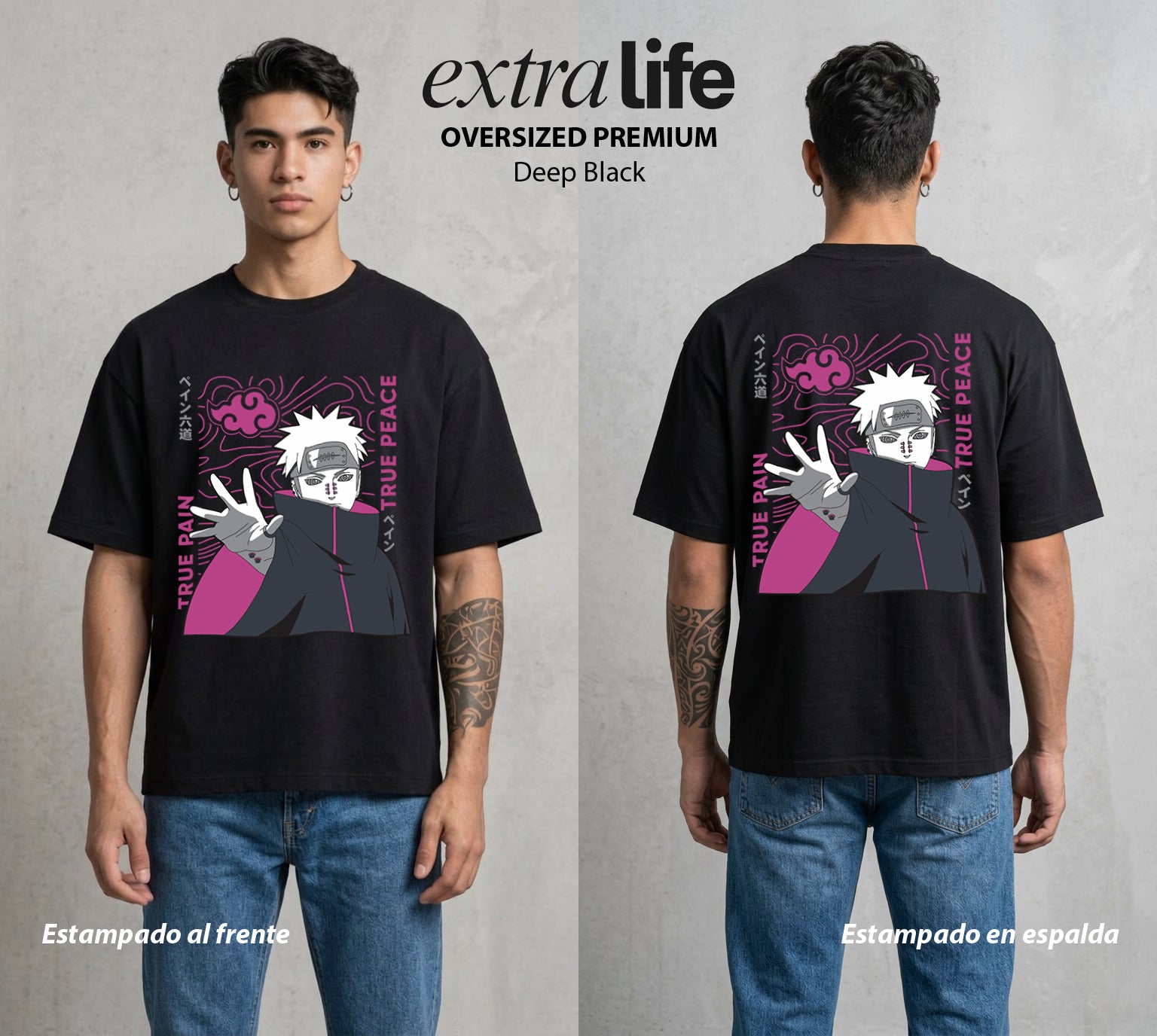 La Aldea Oculta | El Niño del Amor #02878 - Playera Oversized Premium | Deep Black - Foto en modelo