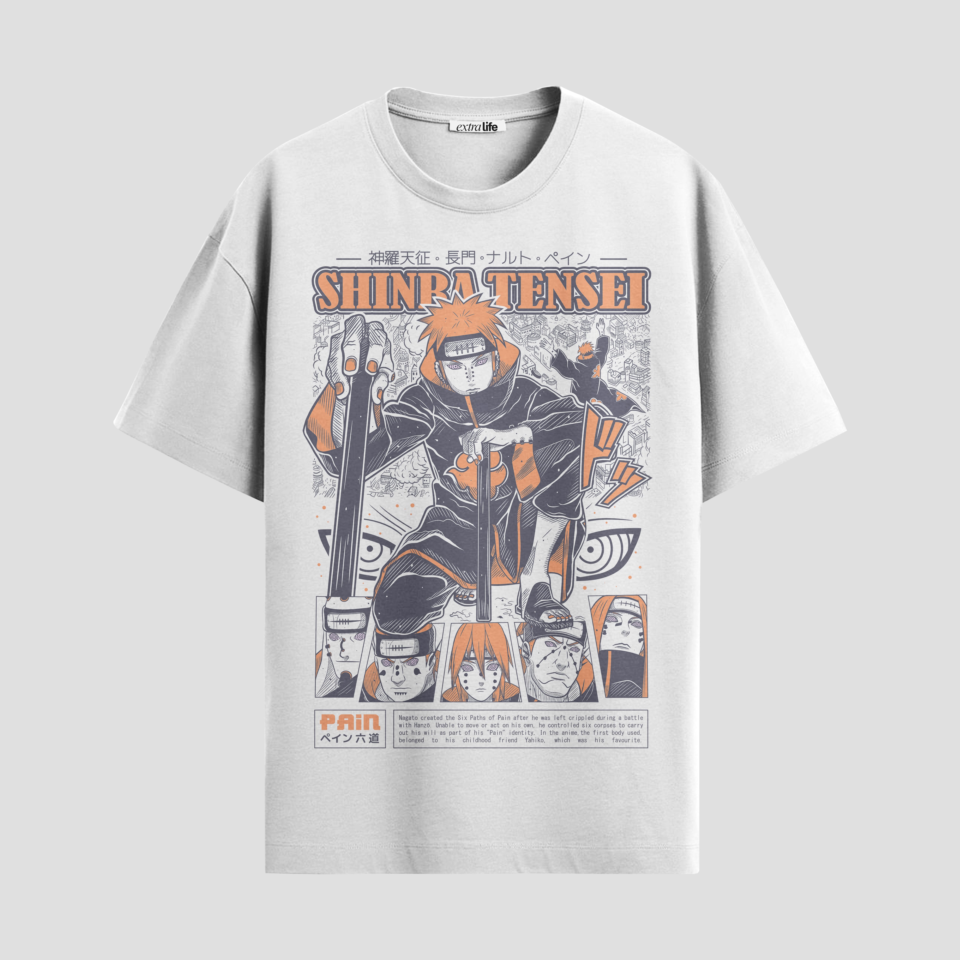 Playera urbana de anime y gaming ExtraLife MX, corte Standard Fit unisex ligero y transpirable en color Deep Black y Pure White, ropa de uso diario para gym y casual.