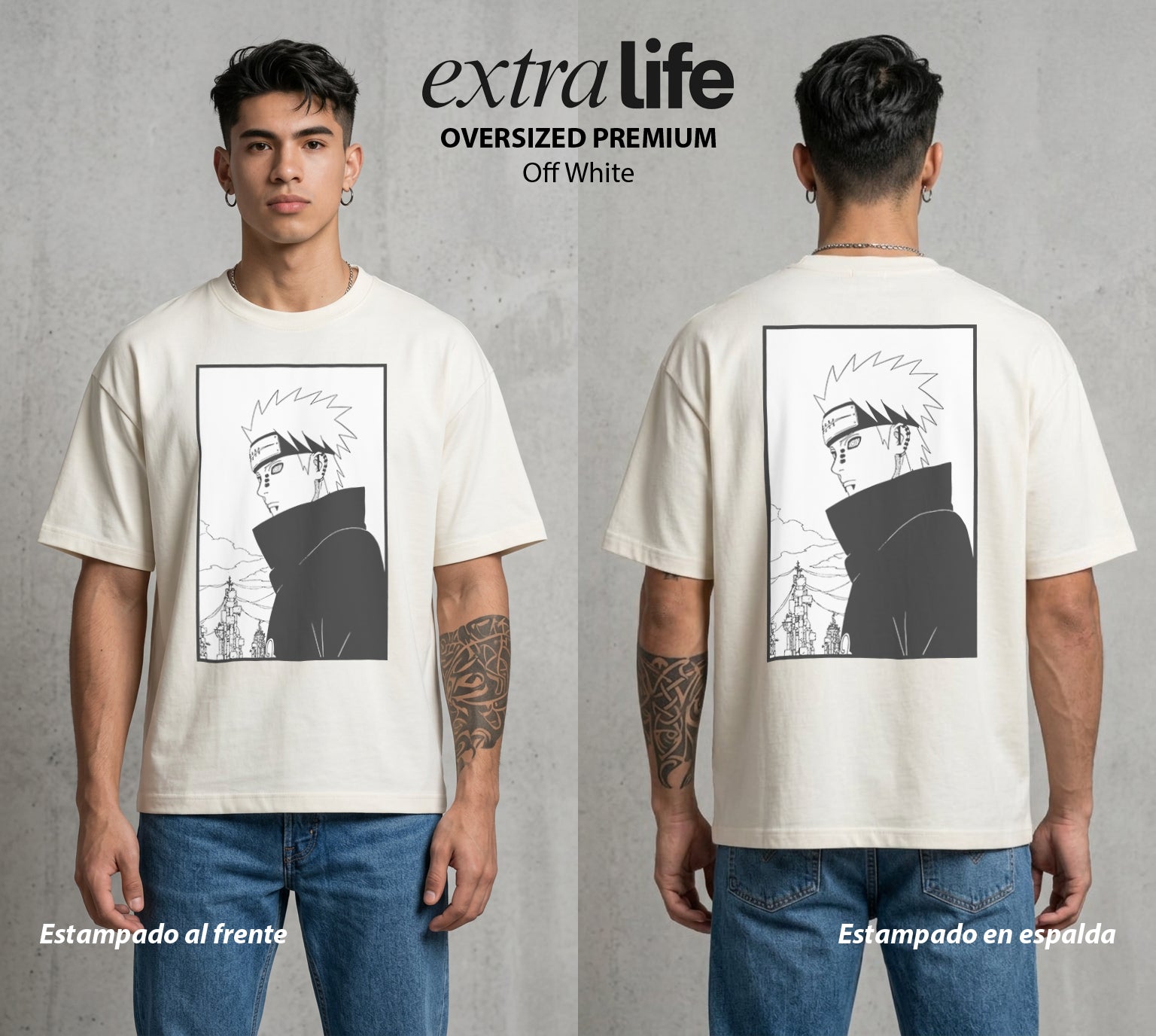 La Aldea Oculta | Spiritu del Zorro #02881 - Playera Oversized Premium | Off White - Foto en modelo