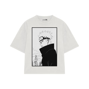 Playera streetwear premium de anime y gaming ExtraLife MX, corte boxy oversized drop shoulder heavyweight en color Deep Black y Off-White, moda urbana mexicana de culto.
