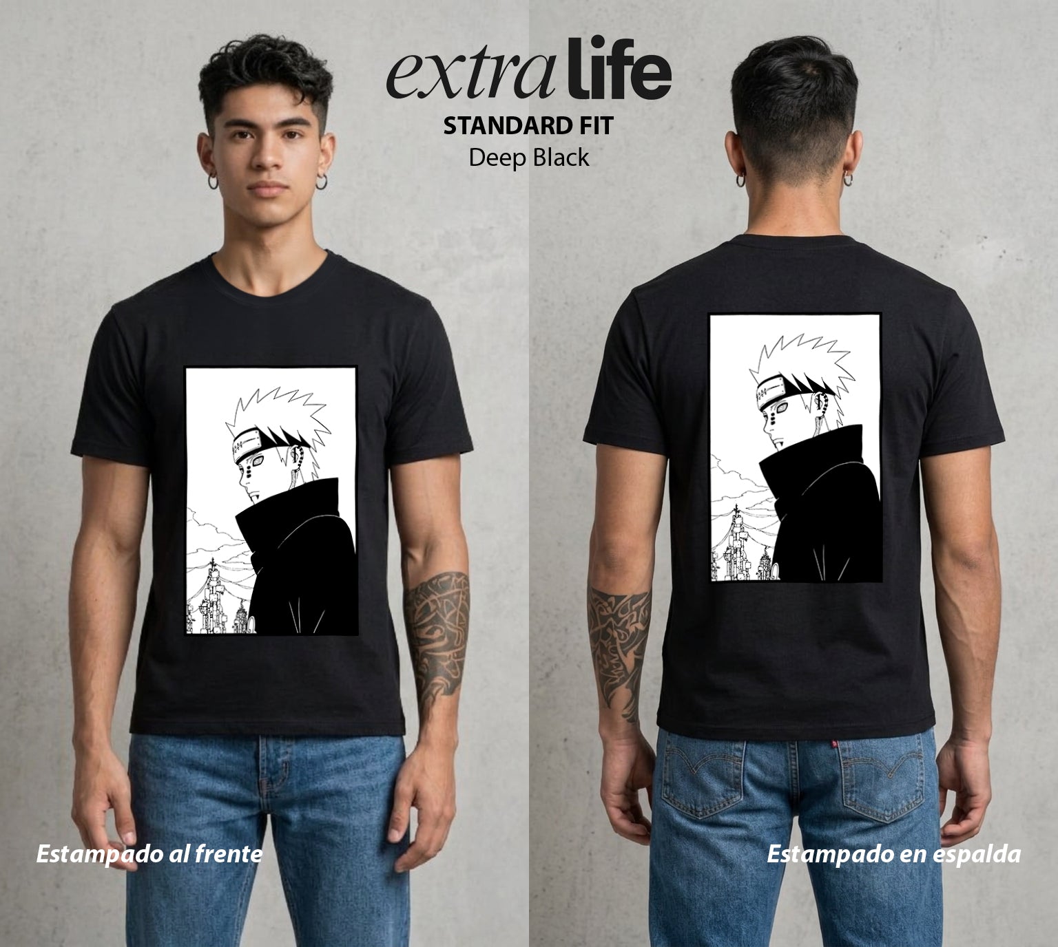 La Aldea Oculta | Spiritu del Zorro #02881 - Playera Standard Fit | Deep Black - Foto en modelo