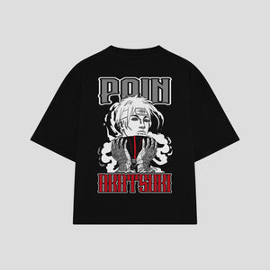 Playera streetwear premium de anime y gaming ExtraLife MX, corte boxy oversized drop shoulder heavyweight en color Deep Black y Off-White, moda urbana mexicana de culto.