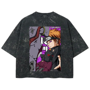 Playera streetwear premium de anime y gaming ExtraLife MX, corte boxy deluxe mineral wash heavyweight en color Acid Wash, moda urbana mexicana de culto.