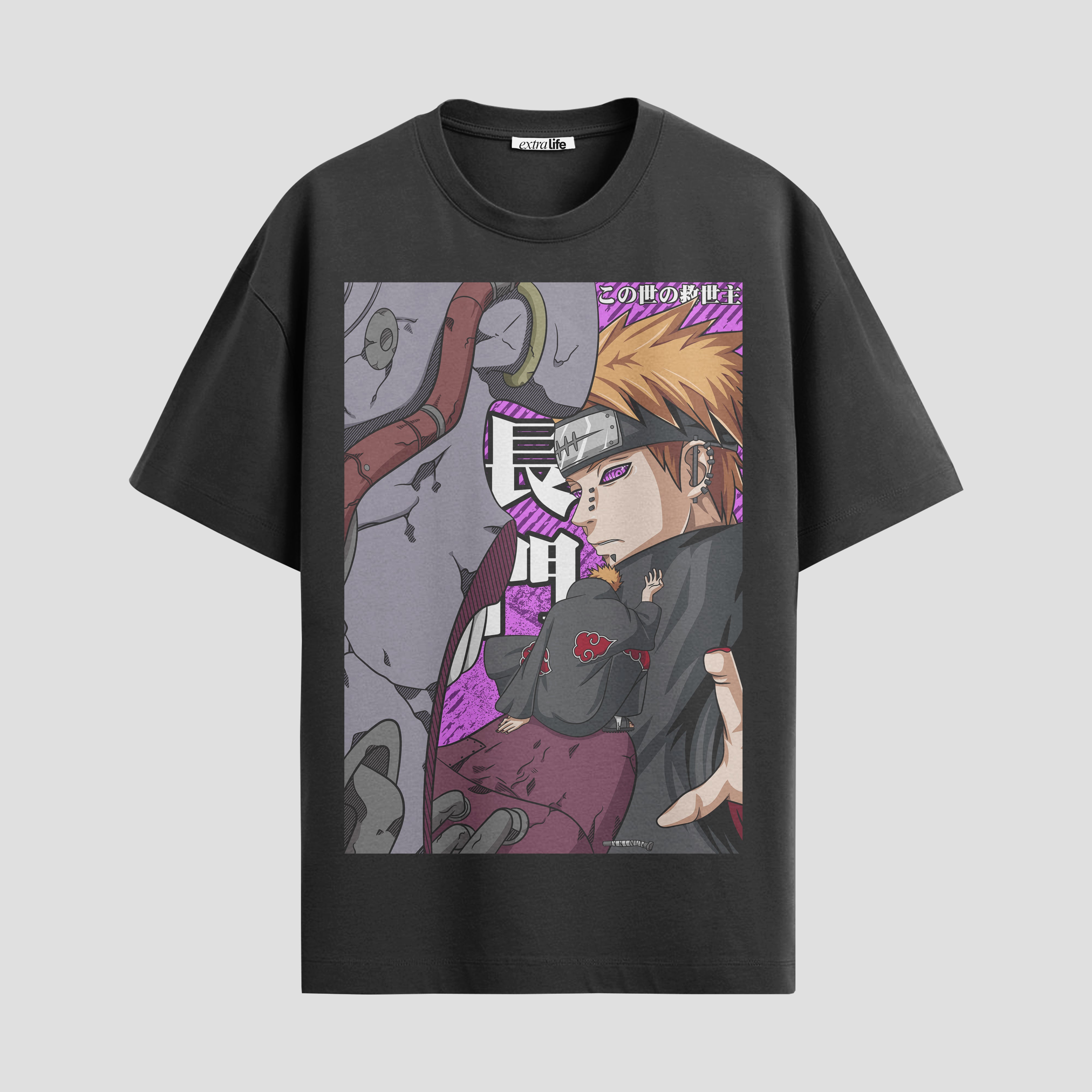 Playera urbana de anime y gaming ExtraLife MX, corte Standard Fit unisex ligero y transpirable en color Deep Black y Pure White, ropa de uso diario para gym y casual.