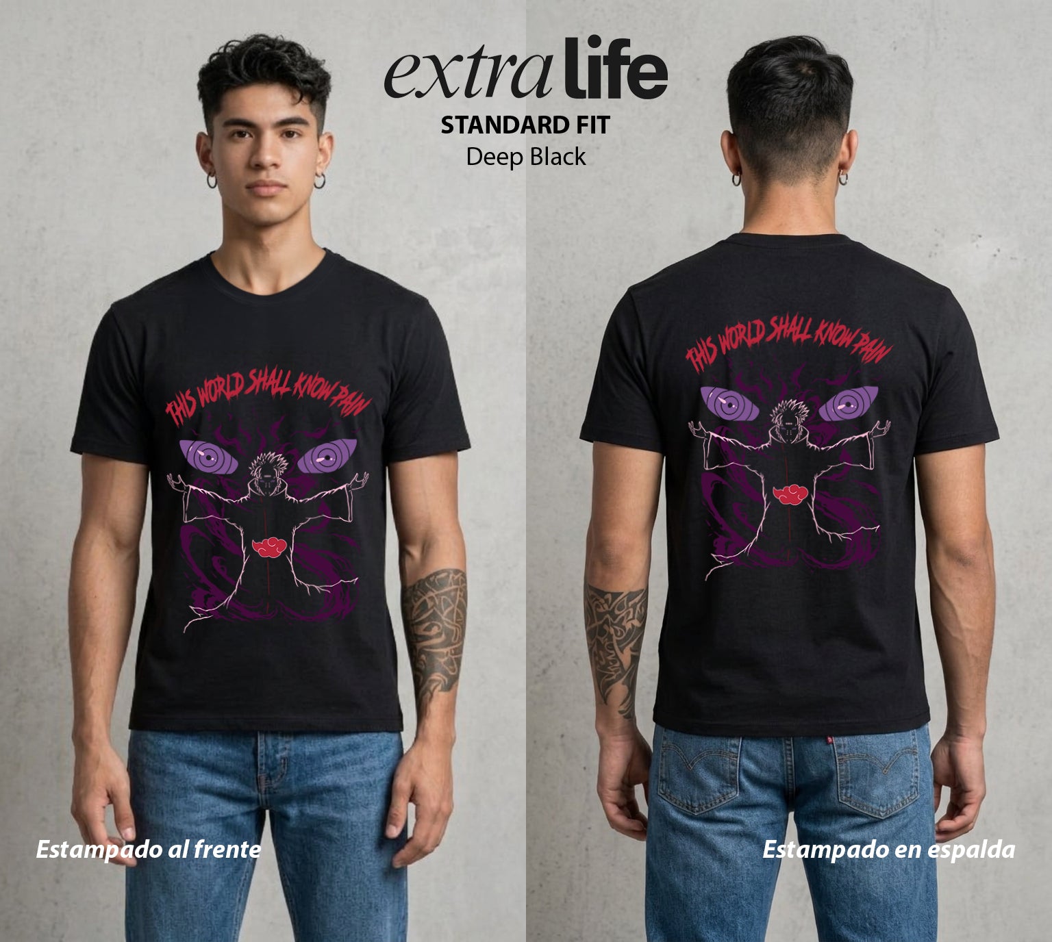La Aldea Oculta | Dattebayo del Viento #02884 - Playera Standard Fit | Deep Black - Foto en modelo