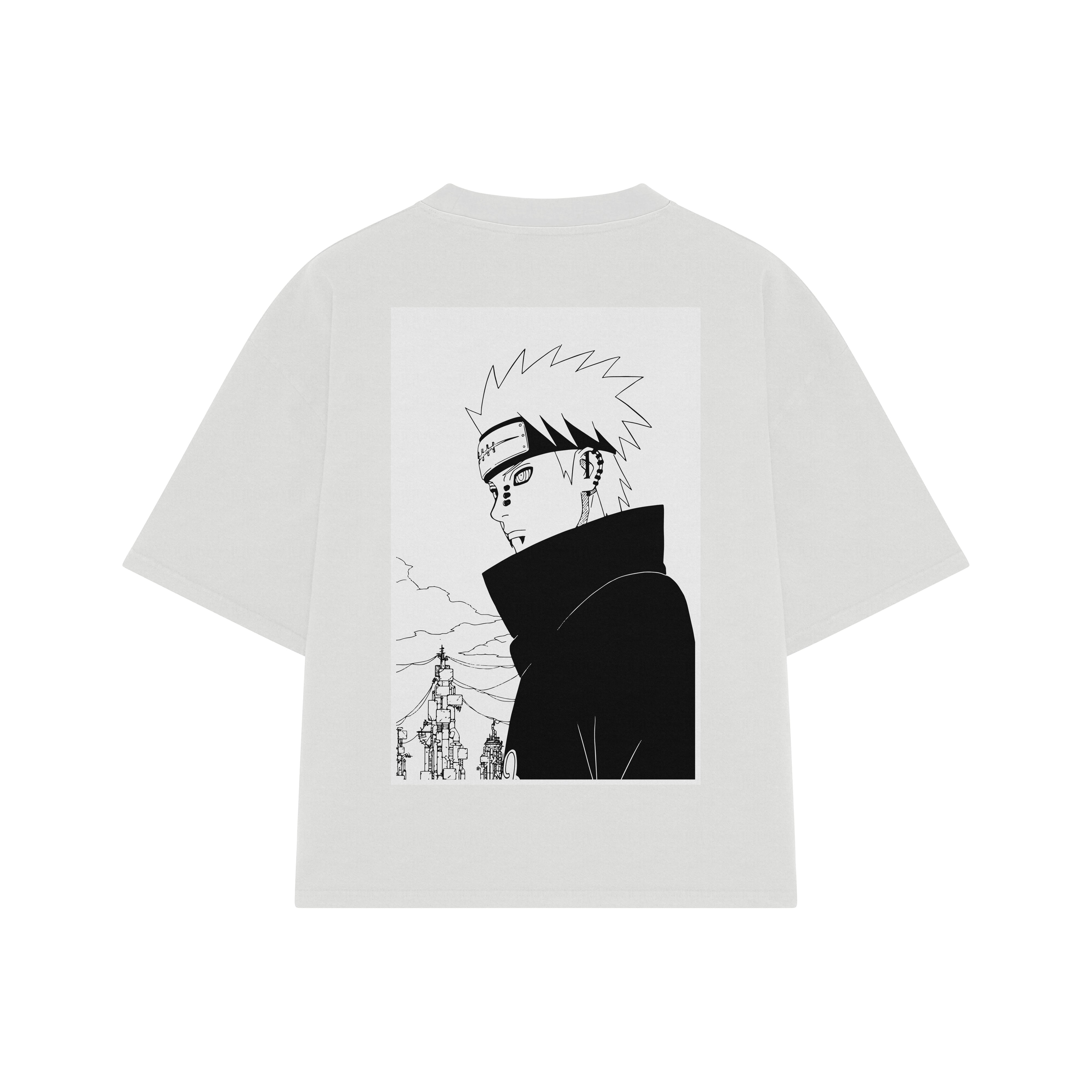 Playera streetwear premium de anime y gaming ExtraLife MX, corte boxy oversized drop shoulder heavyweight en color Deep Black y Off-White, moda urbana mexicana de culto.
