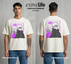 La Aldea Oculta | Poder del Chakra Zorro #02886 - Playera Oversized Premium | Off White - Foto en modelo