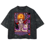 Playera streetwear premium de anime y gaming ExtraLife MX, corte boxy deluxe mineral wash heavyweight en color Acid Wash, moda urbana mexicana de culto.