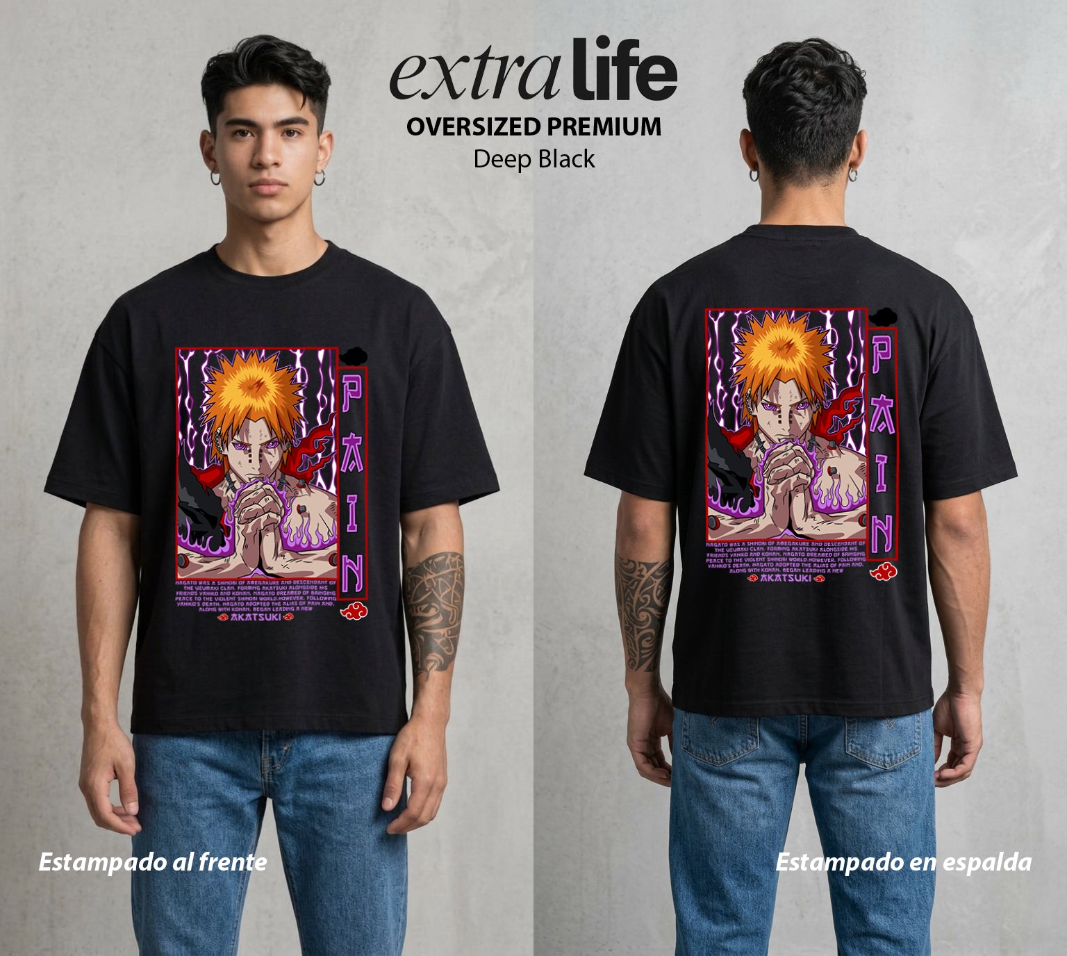 La Aldea Oculta | Ninja de la Hoja #02888 - Playera Oversized Premium | Deep Black - Foto en modelo