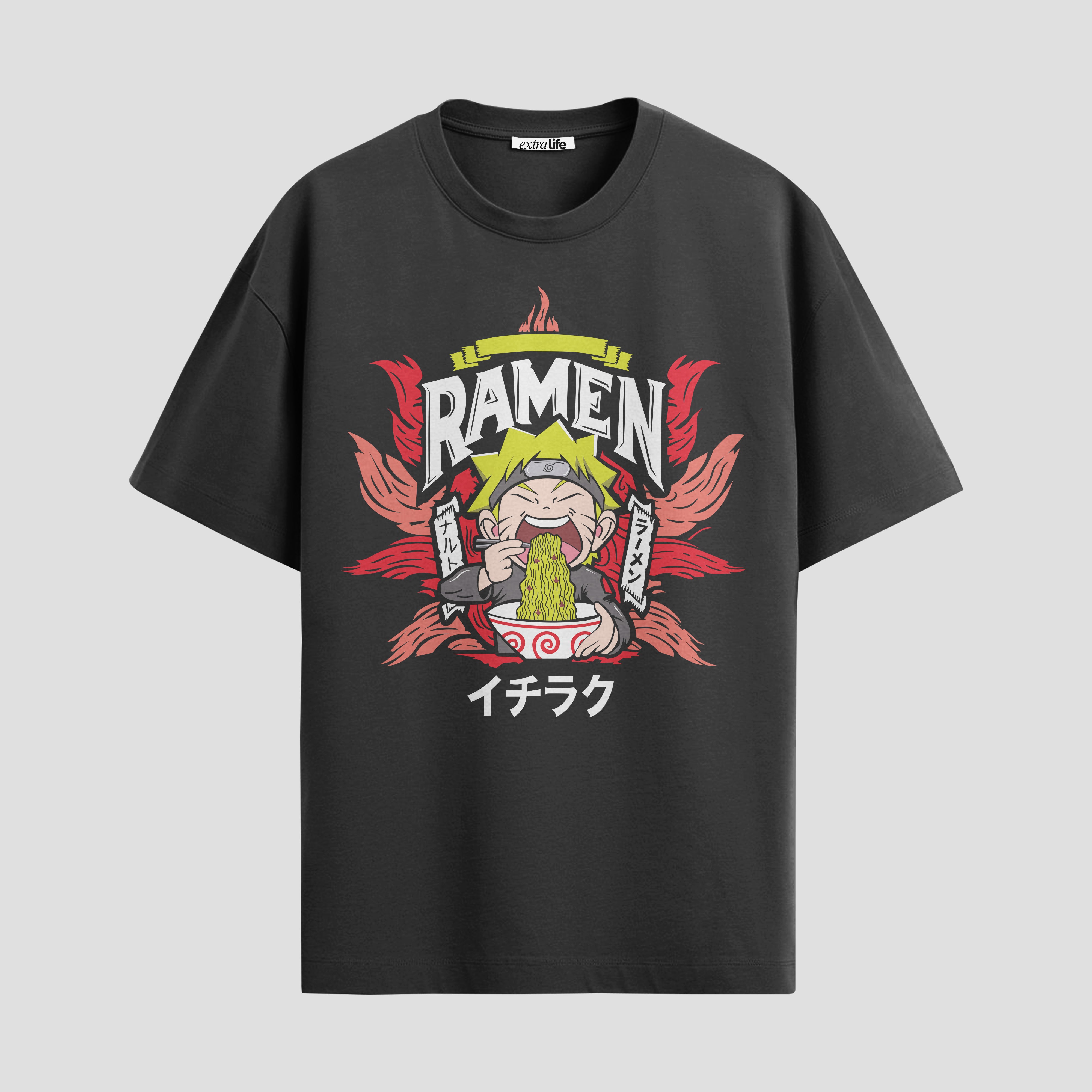Playera urbana de anime y gaming ExtraLife MX, corte Standard Fit unisex ligero y transpirable en color Deep Black y Pure White, ropa de uso diario para gym y casual.