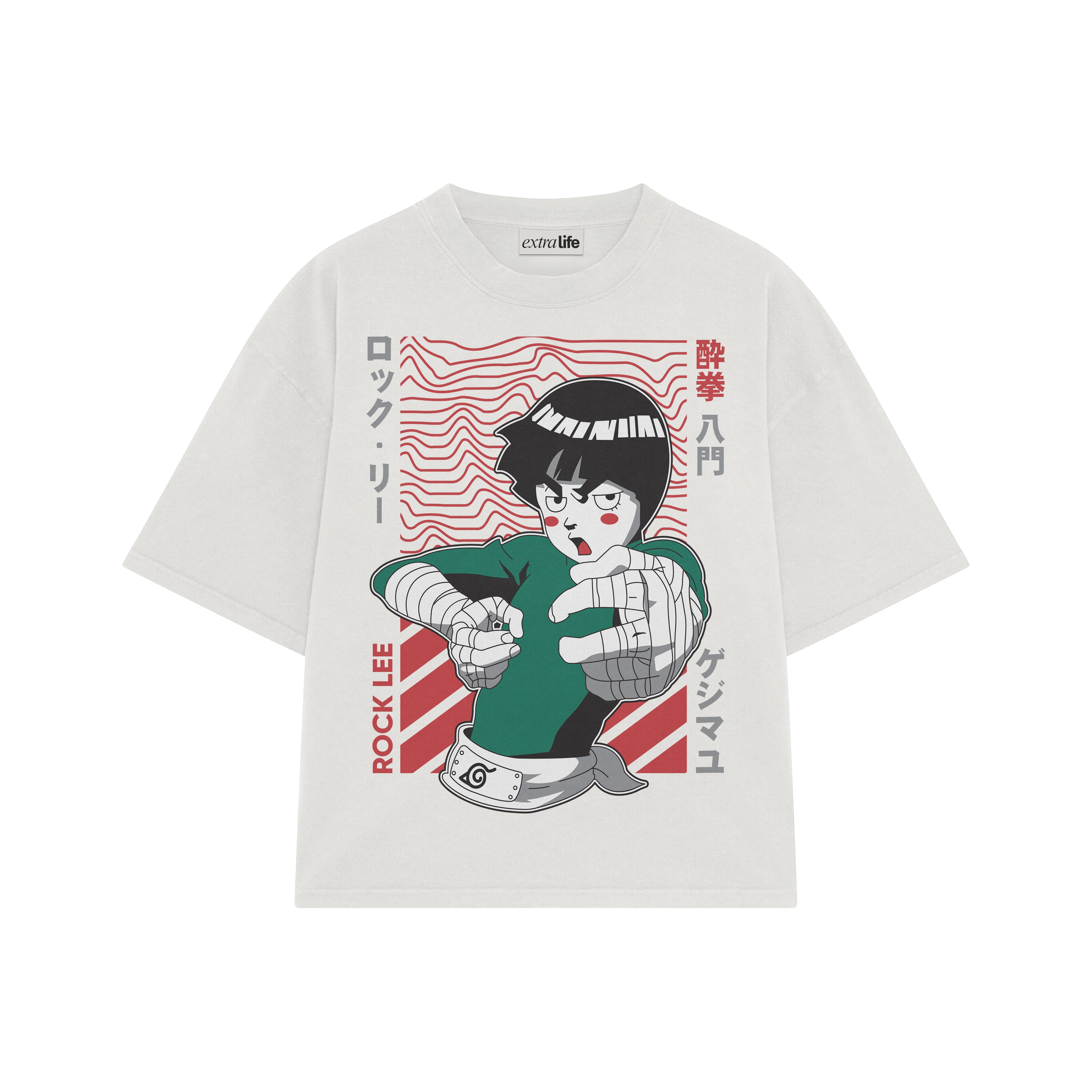 Playera streetwear premium de anime y gaming ExtraLife MX, corte boxy oversized drop shoulder heavyweight en color Deep Black y Off-White, moda urbana mexicana de culto.