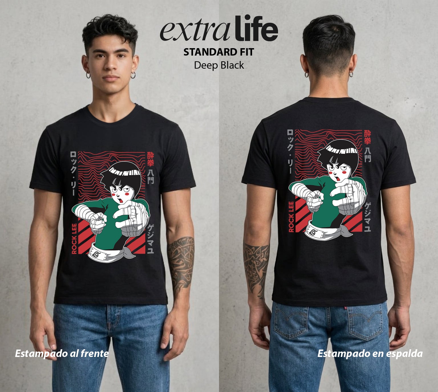 La Aldea Oculta | Zorro de Nueve Colas #02891 - Playera Standard Fit | Deep Black - Foto en modelo