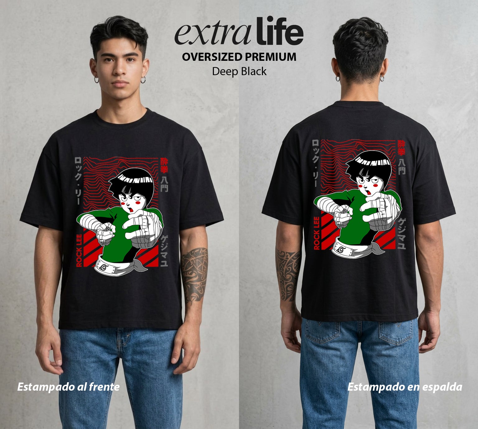 La Aldea Oculta | El Hokage del Futuro #02892 - Playera Oversized Premium | Deep Black - Foto en modelo