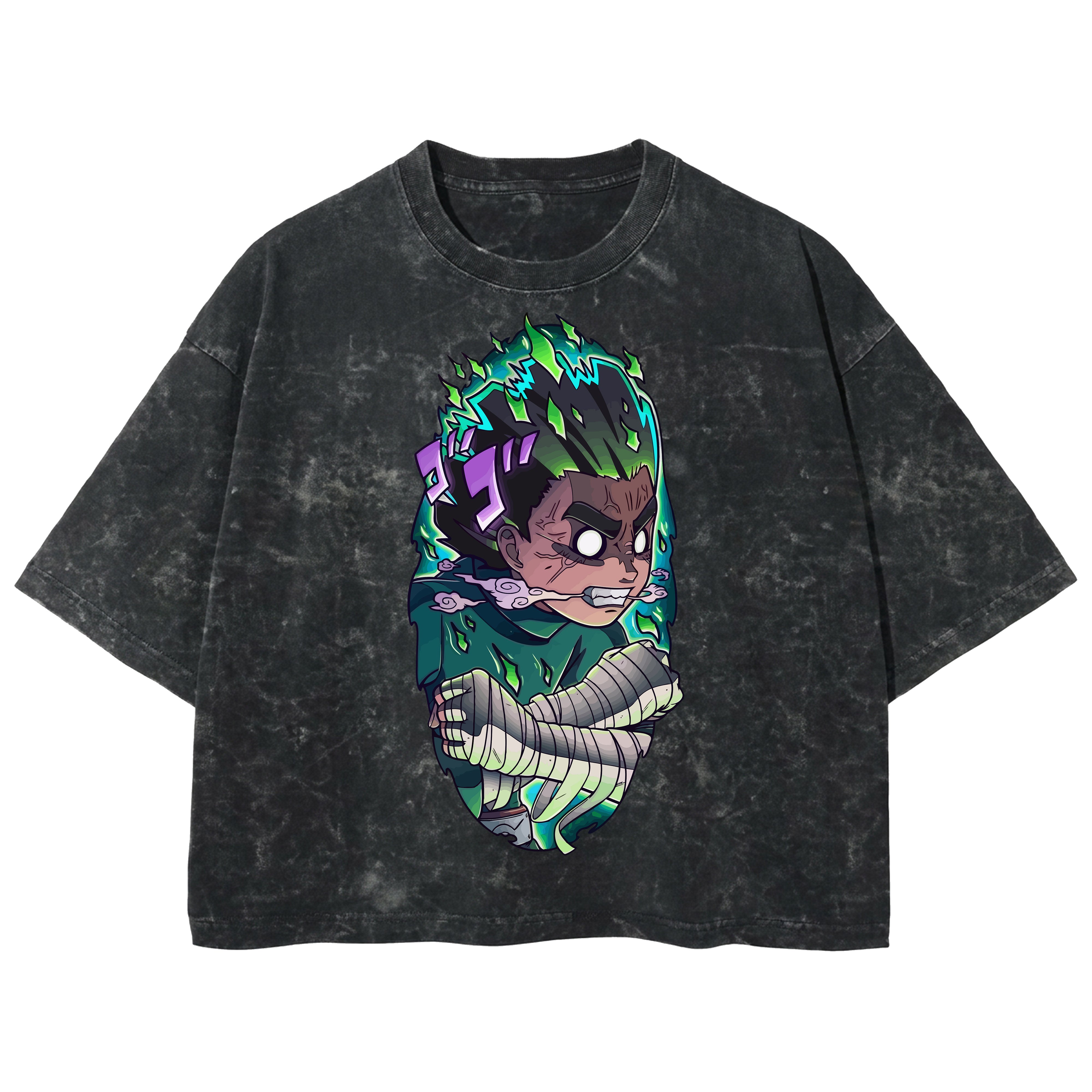 Playera streetwear premium de anime y gaming ExtraLife MX, corte boxy deluxe mineral wash heavyweight en color Acid Wash, moda urbana mexicana de culto.
