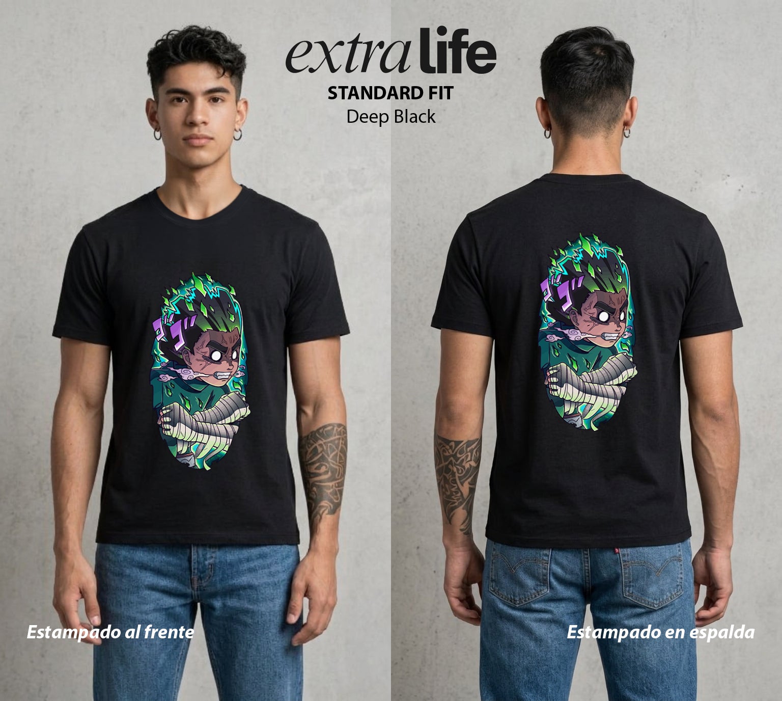 La Aldea Oculta | Dattebayo del Viento #02893 - Playera Standard Fit | Deep Black - Foto en modelo