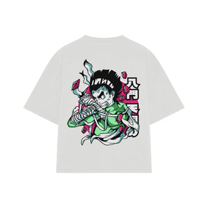 Playera streetwear premium de anime y gaming ExtraLife MX, corte boxy oversized drop shoulder heavyweight en color Deep Black y Off-White, moda urbana mexicana de culto.