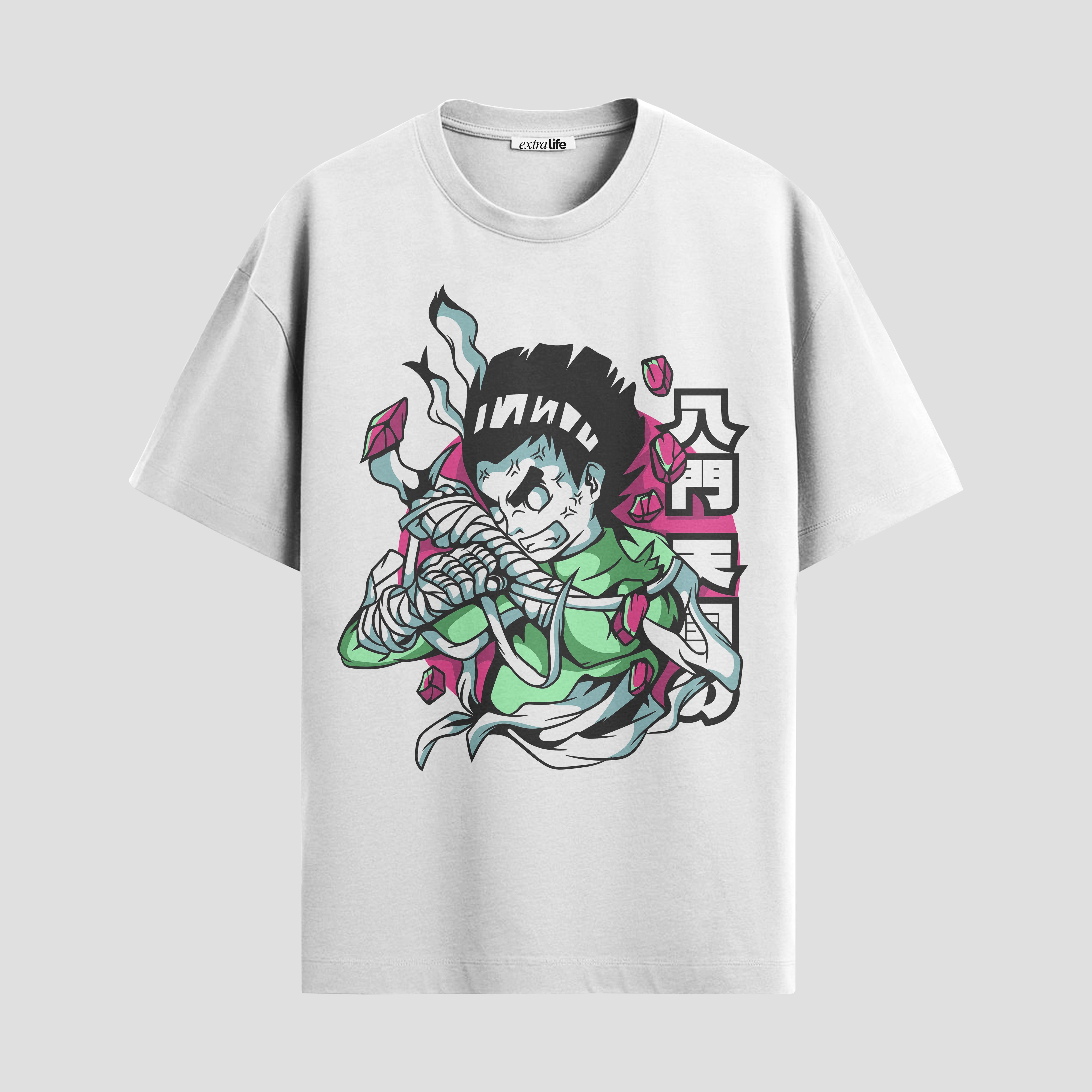 Playera urbana de anime y gaming ExtraLife MX, corte Standard Fit unisex ligero y transpirable en color Deep Black y Pure White, ropa de uso diario para gym y casual.