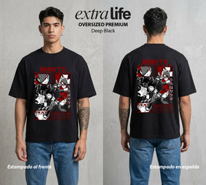 La Aldea Oculta | Zorro de Nueve Colas #02895 - Playera Oversized Premium | Deep Black - Foto en modelo