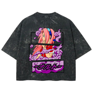 Playera streetwear premium de anime y gaming ExtraLife MX, corte boxy deluxe mineral wash heavyweight en color Acid Wash, moda urbana mexicana de culto.