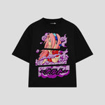 Playera streetwear premium de anime y gaming ExtraLife MX, corte boxy oversized drop shoulder heavyweight en color Deep Black y Off-White, moda urbana mexicana de culto.