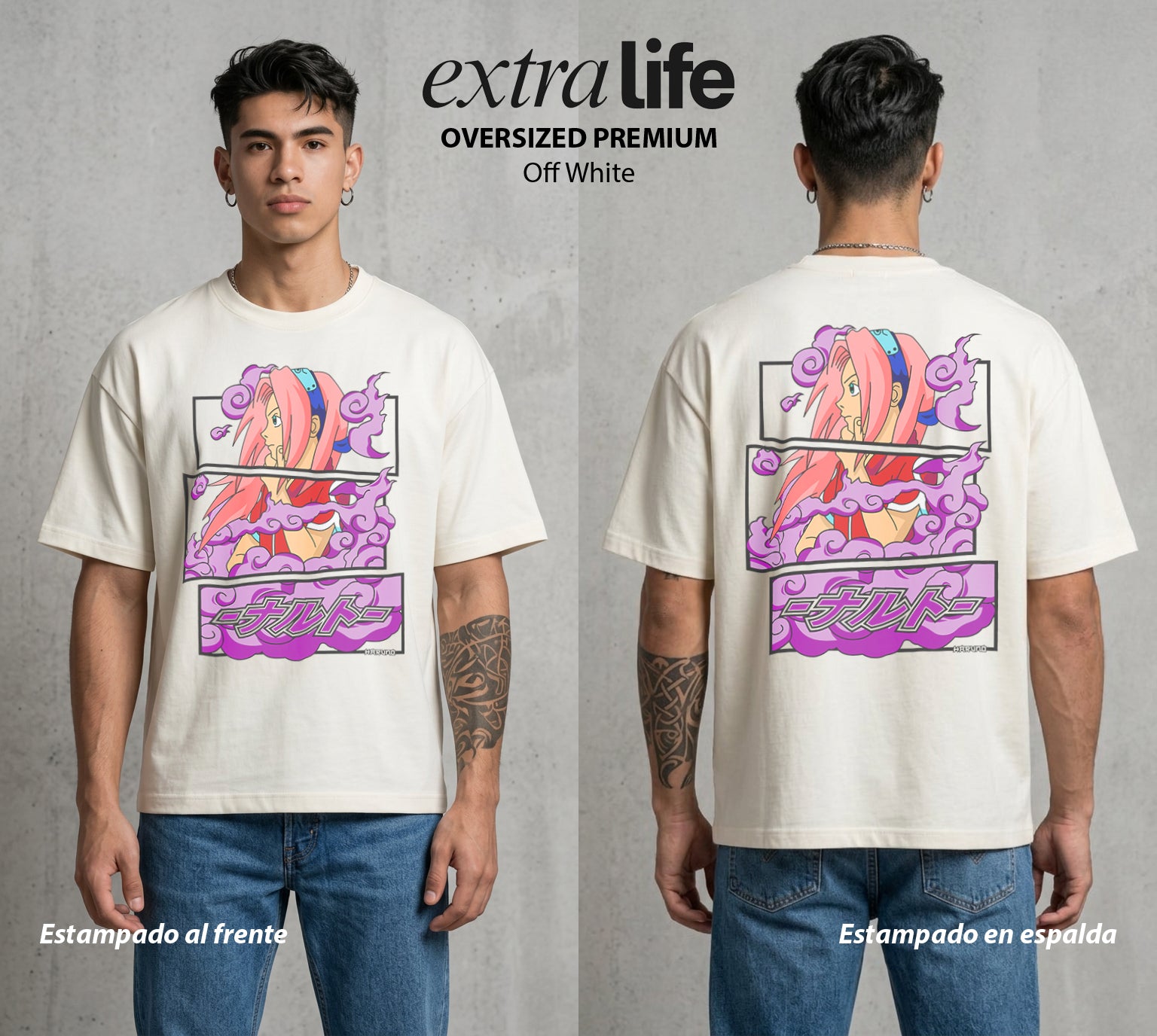La Aldea Oculta | Zorro de Nueve Colas #02896 - Playera Oversized Premium | Off White - Foto en modelo