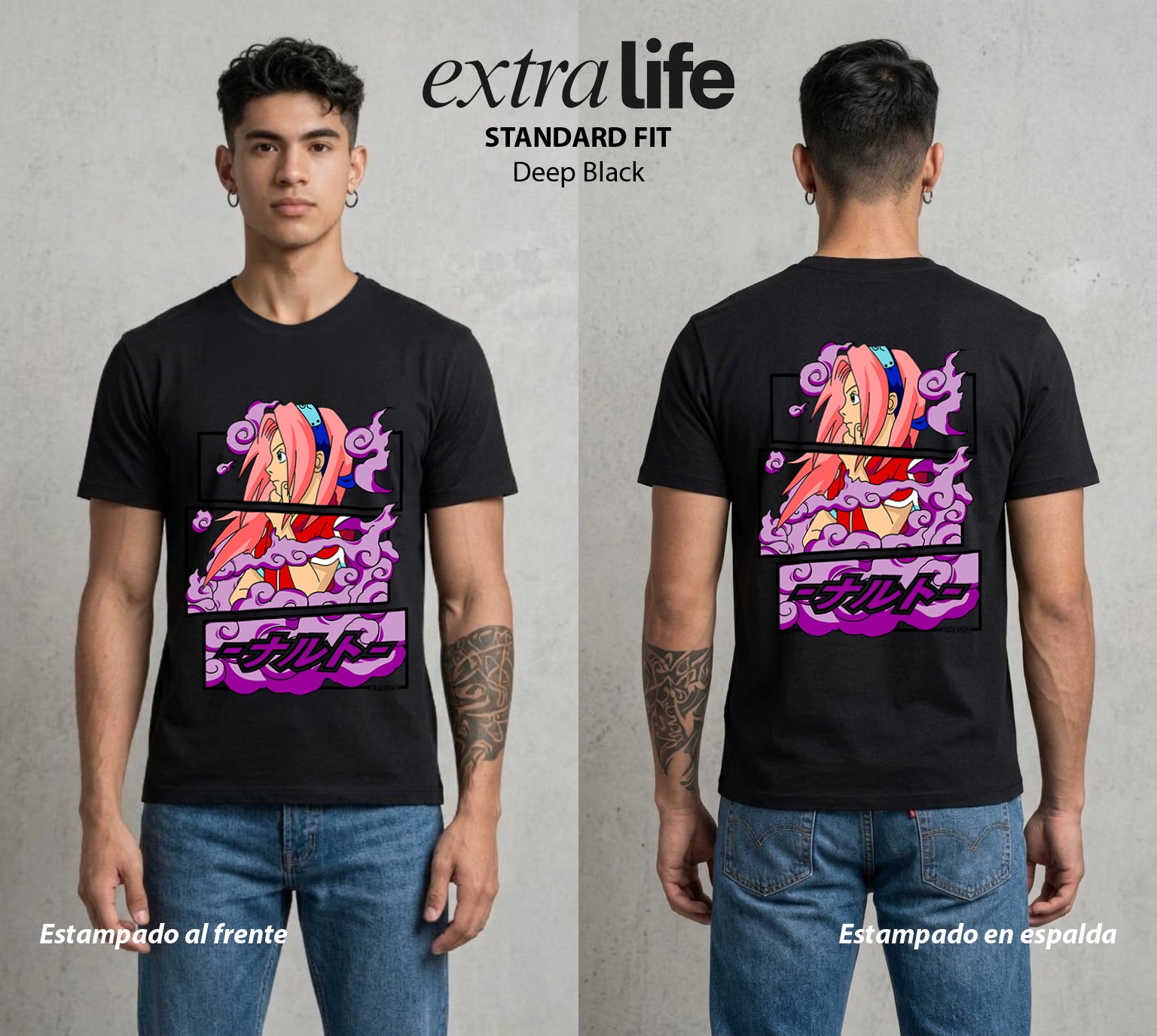 La Aldea Oculta | Zorro de Nueve Colas #02896 - Playera Standard Fit | Deep Black - Foto en modelo