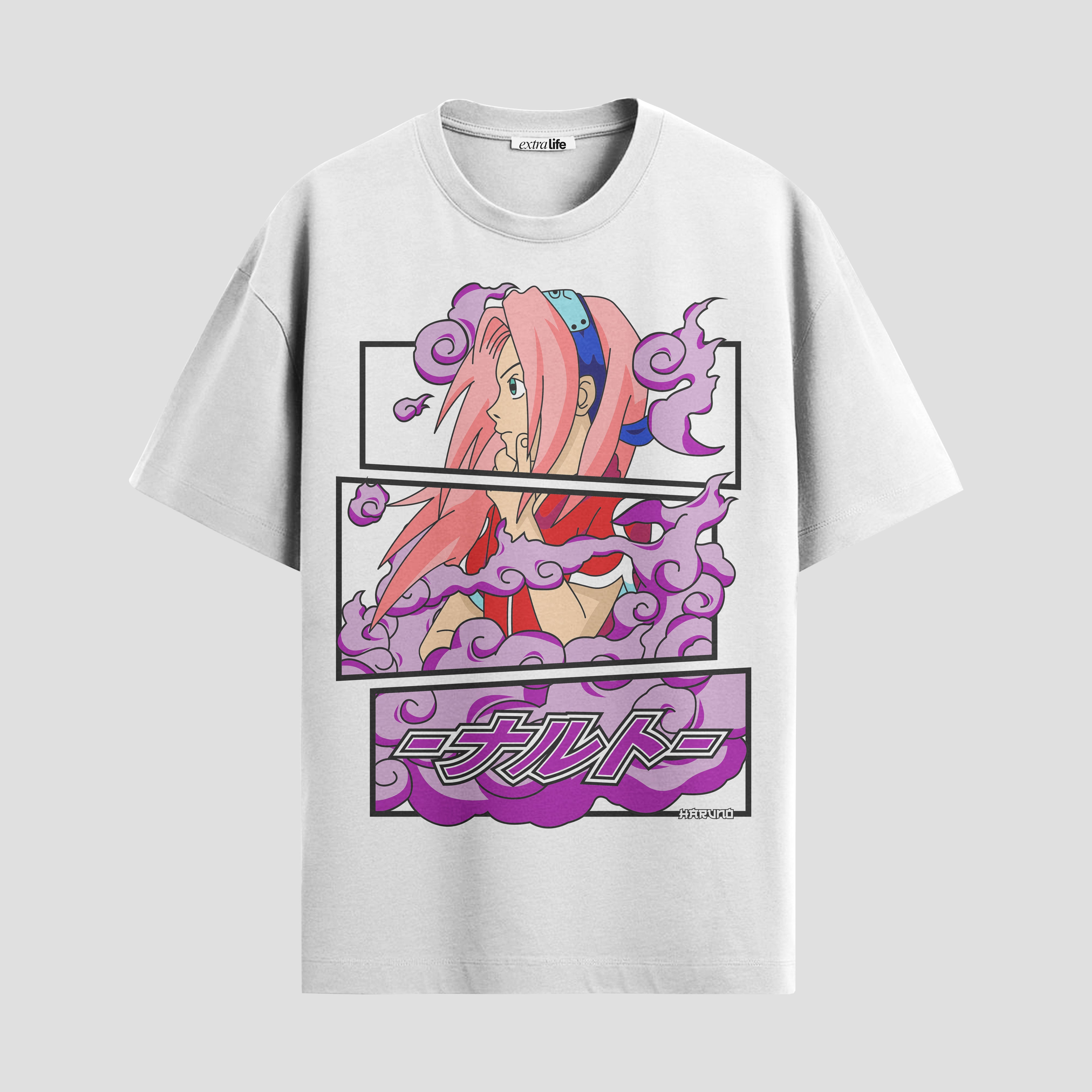 Playera urbana de anime y gaming ExtraLife MX, corte Standard Fit unisex ligero y transpirable en color Deep Black y Pure White, ropa de uso diario para gym y casual.