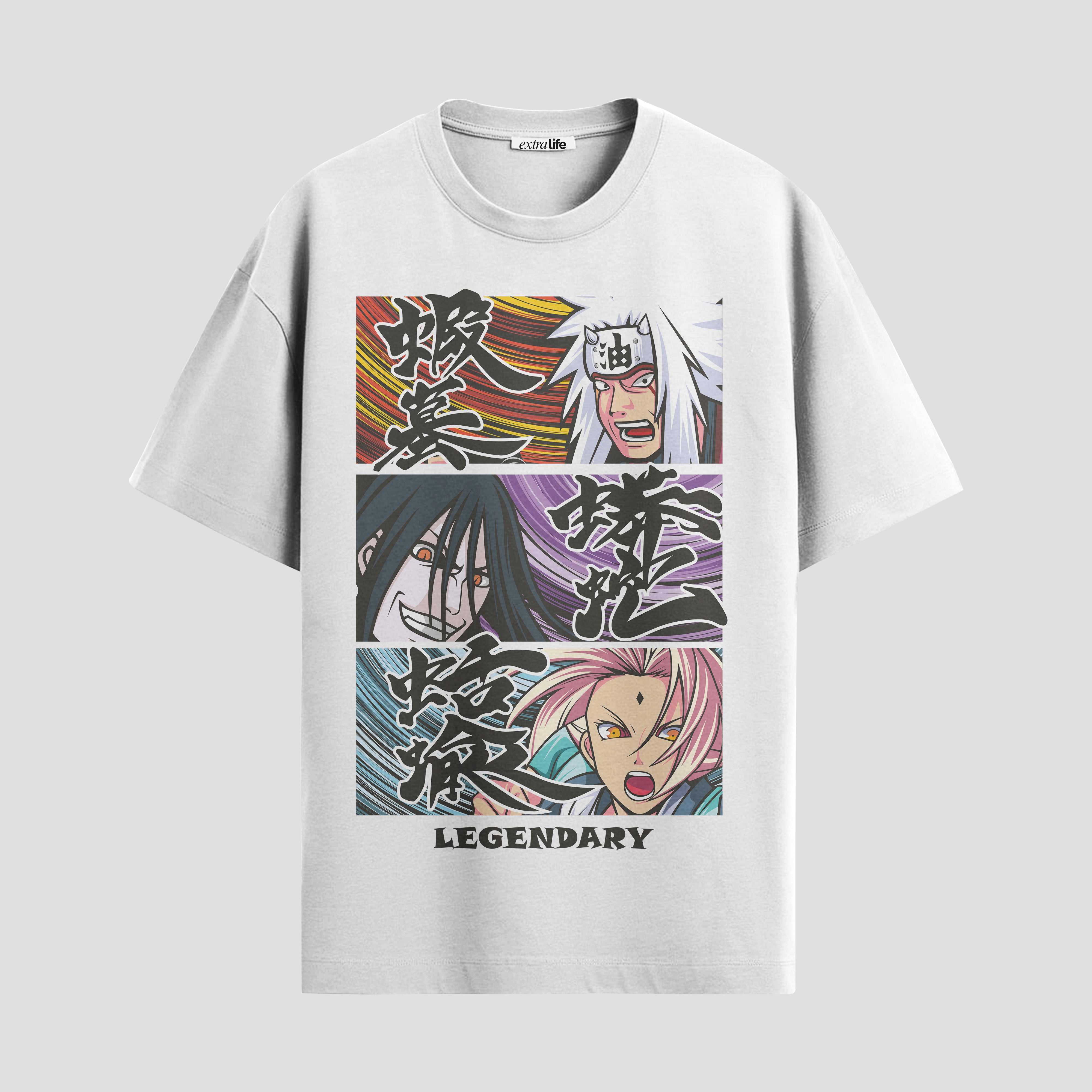 Playera urbana de anime y gaming ExtraLife MX, corte Standard Fit unisex ligero y transpirable en color Deep Black y Pure White, ropa de uso diario para gym y casual.