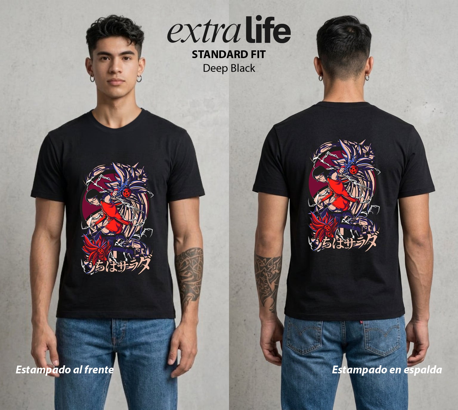 La Aldea Oculta | Zorro de Nueve Colas #02903 - Playera Standard Fit | Deep Black - Foto en modelo