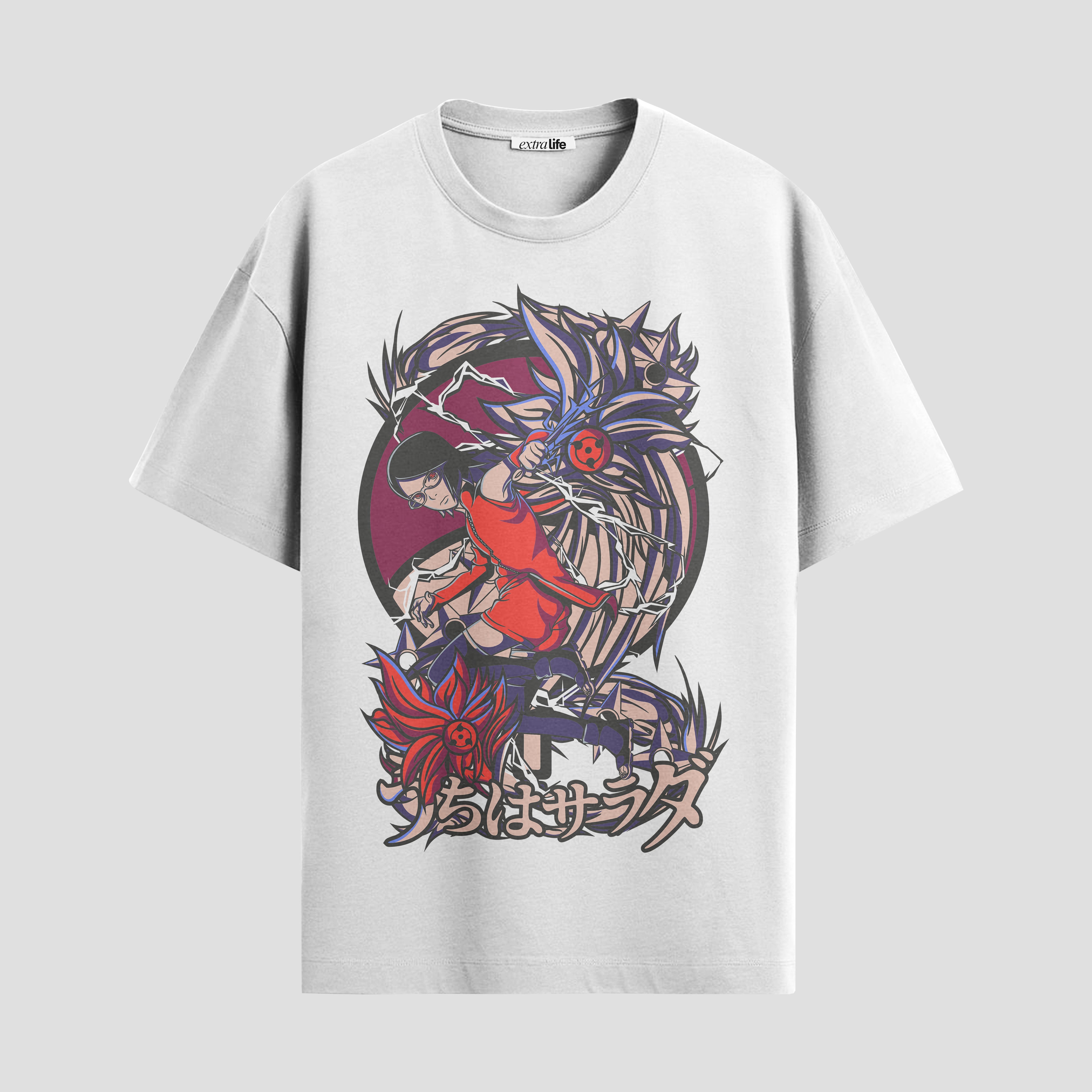 Playera urbana de anime y gaming ExtraLife MX, corte Standard Fit unisex ligero y transpirable en color Deep Black y Pure White, ropa de uso diario para gym y casual.