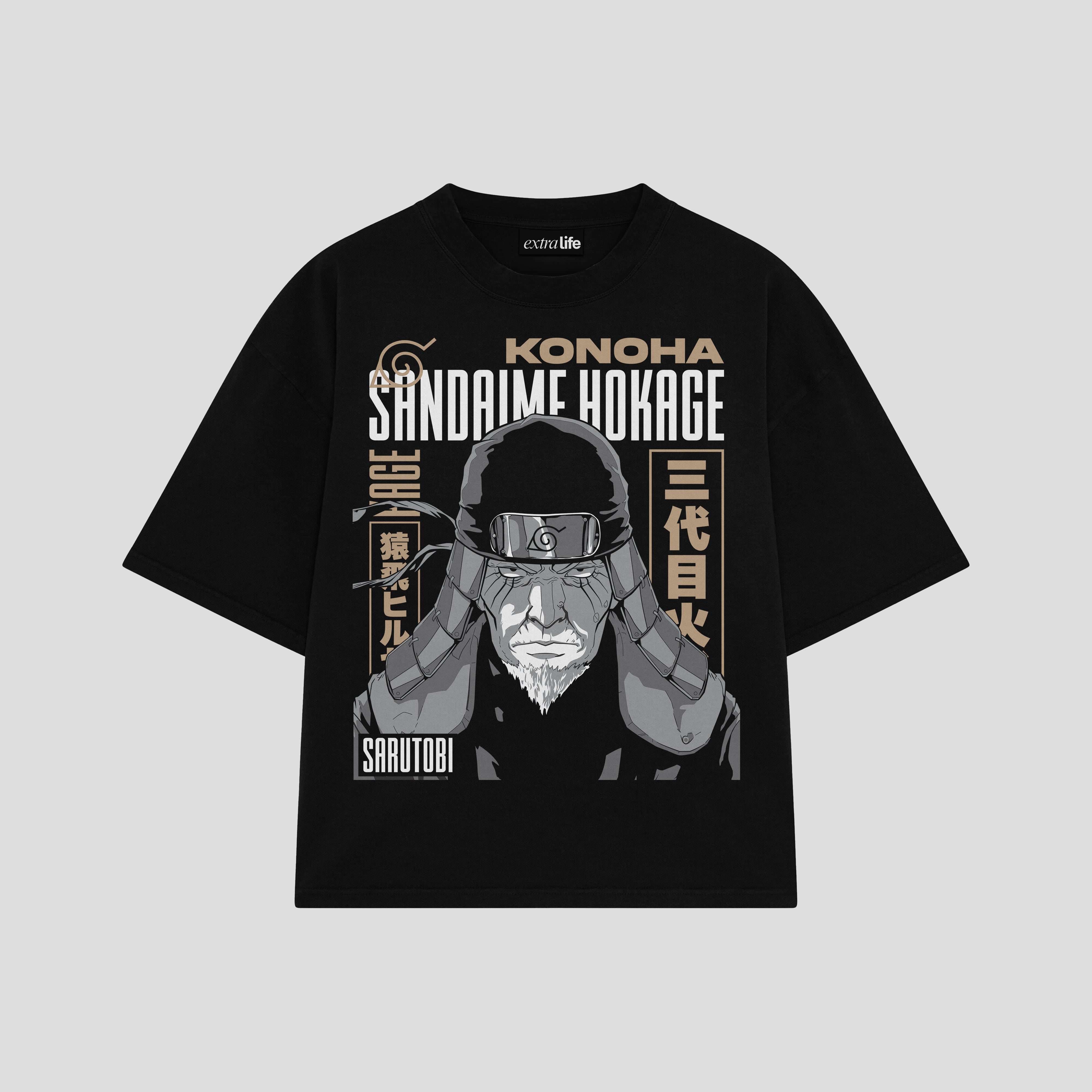 Playera streetwear premium de anime y gaming ExtraLife MX, corte boxy oversized drop shoulder heavyweight en color Deep Black y Off-White, moda urbana mexicana de culto.