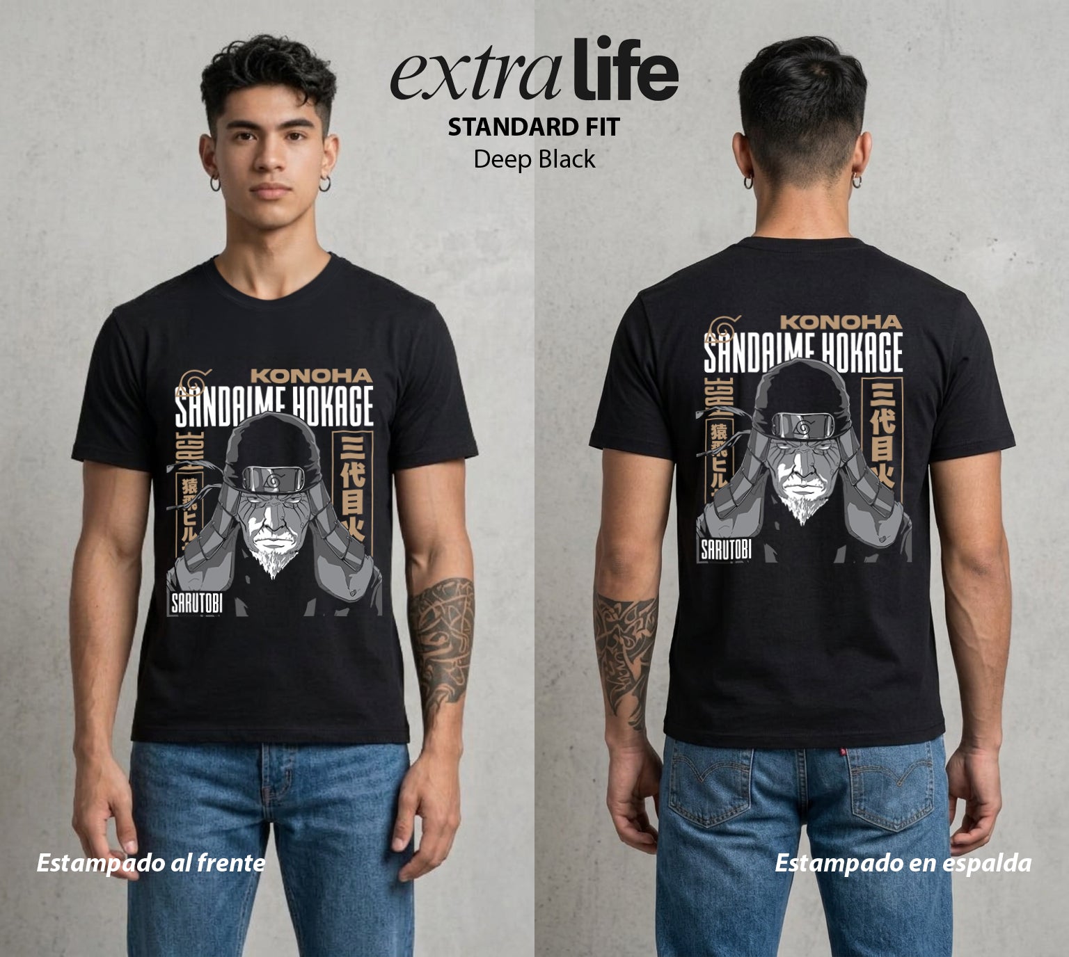 La Aldea Oculta | Zorro de Nueve Colas #02904 - Playera Standard Fit | Deep Black - Foto en modelo