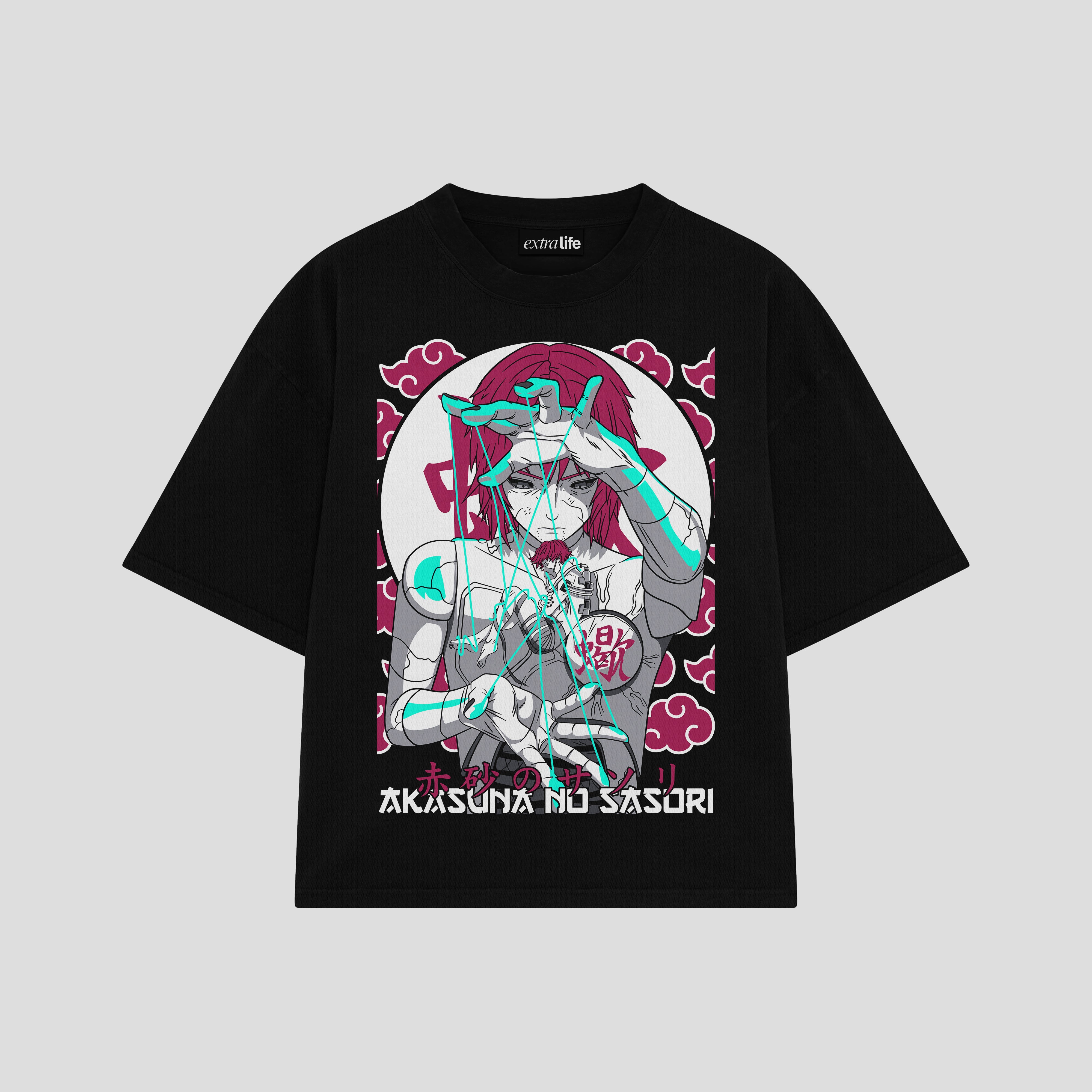 Playera streetwear premium de anime y gaming ExtraLife MX, corte boxy oversized drop shoulder heavyweight en color Deep Black y Off-White, moda urbana mexicana de culto.