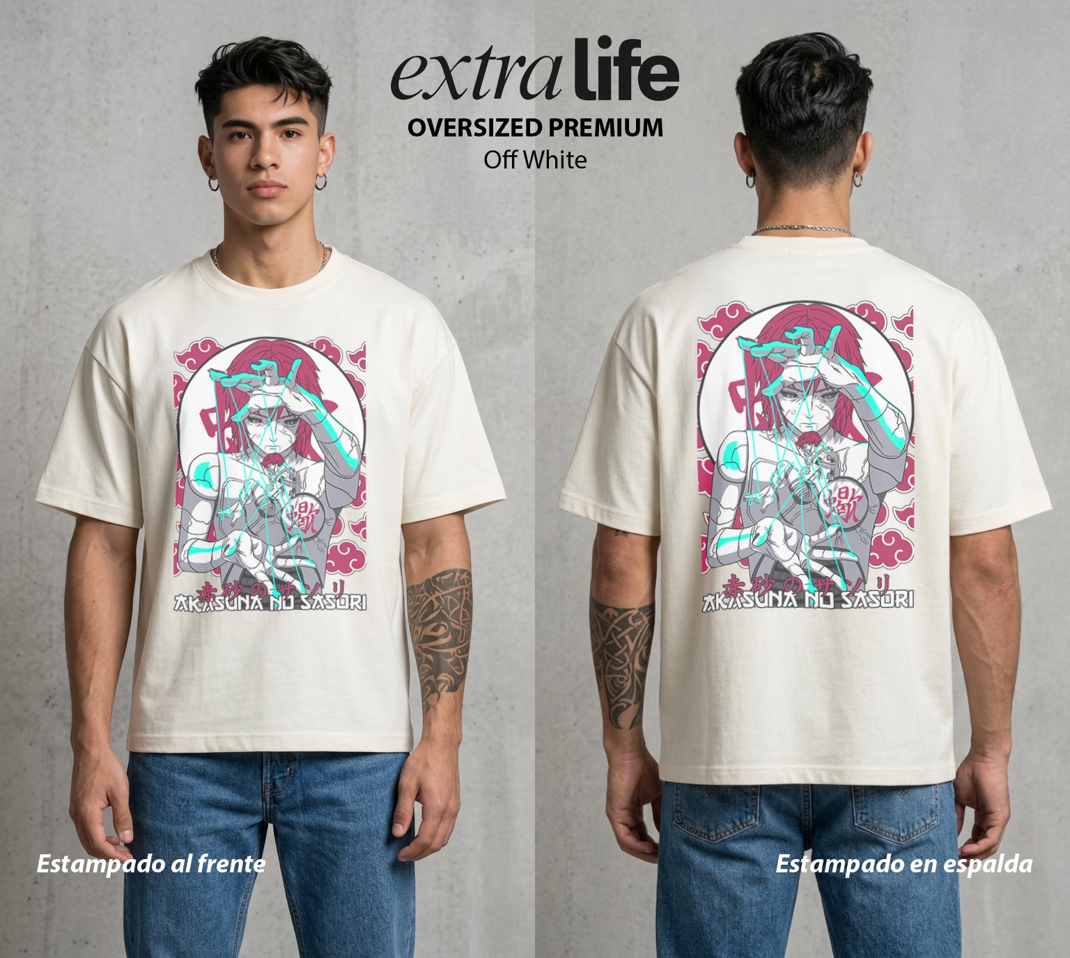 La Aldea Oculta | Zorro de Nueve Colas #02905 - Playera Oversized Premium | Off White - Foto en modelo