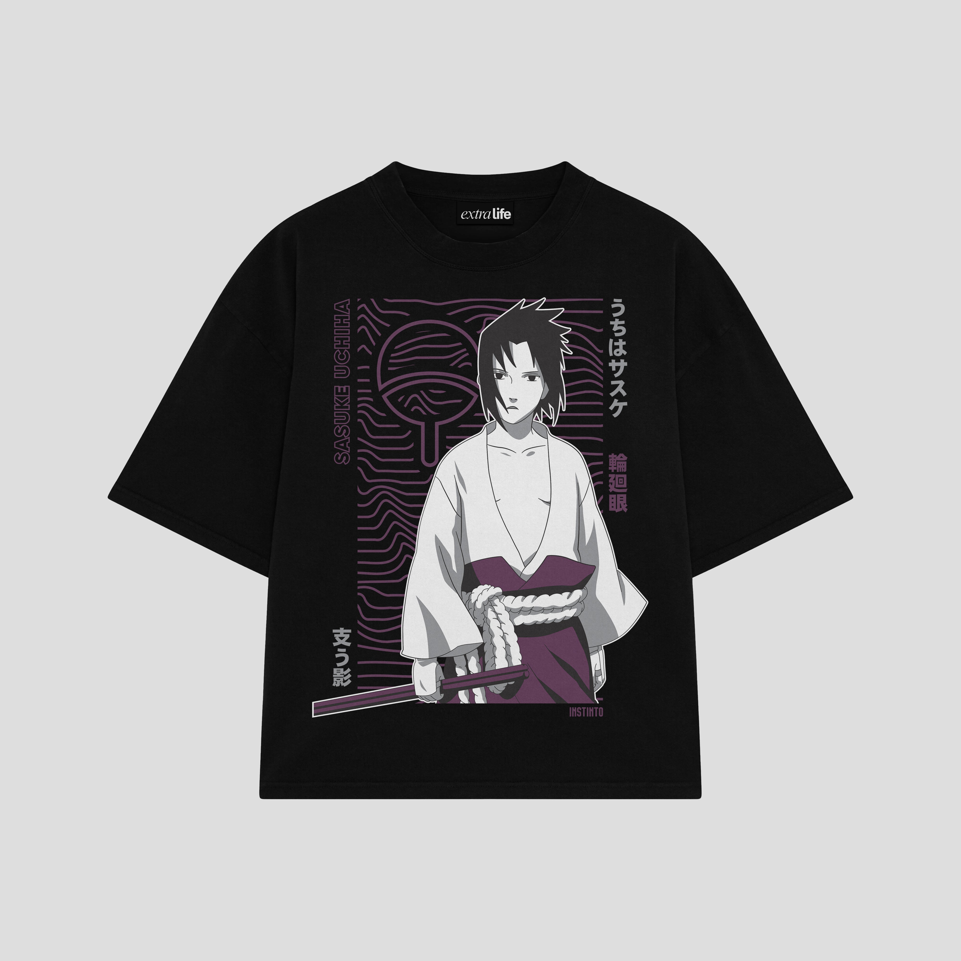 Playera streetwear premium de anime y gaming ExtraLife MX, corte boxy oversized drop shoulder heavyweight en color Deep Black y Off-White, moda urbana mexicana de culto.
