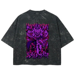 Playera streetwear premium de anime y gaming ExtraLife MX, corte boxy deluxe mineral wash heavyweight en color Acid Wash, moda urbana mexicana de culto.