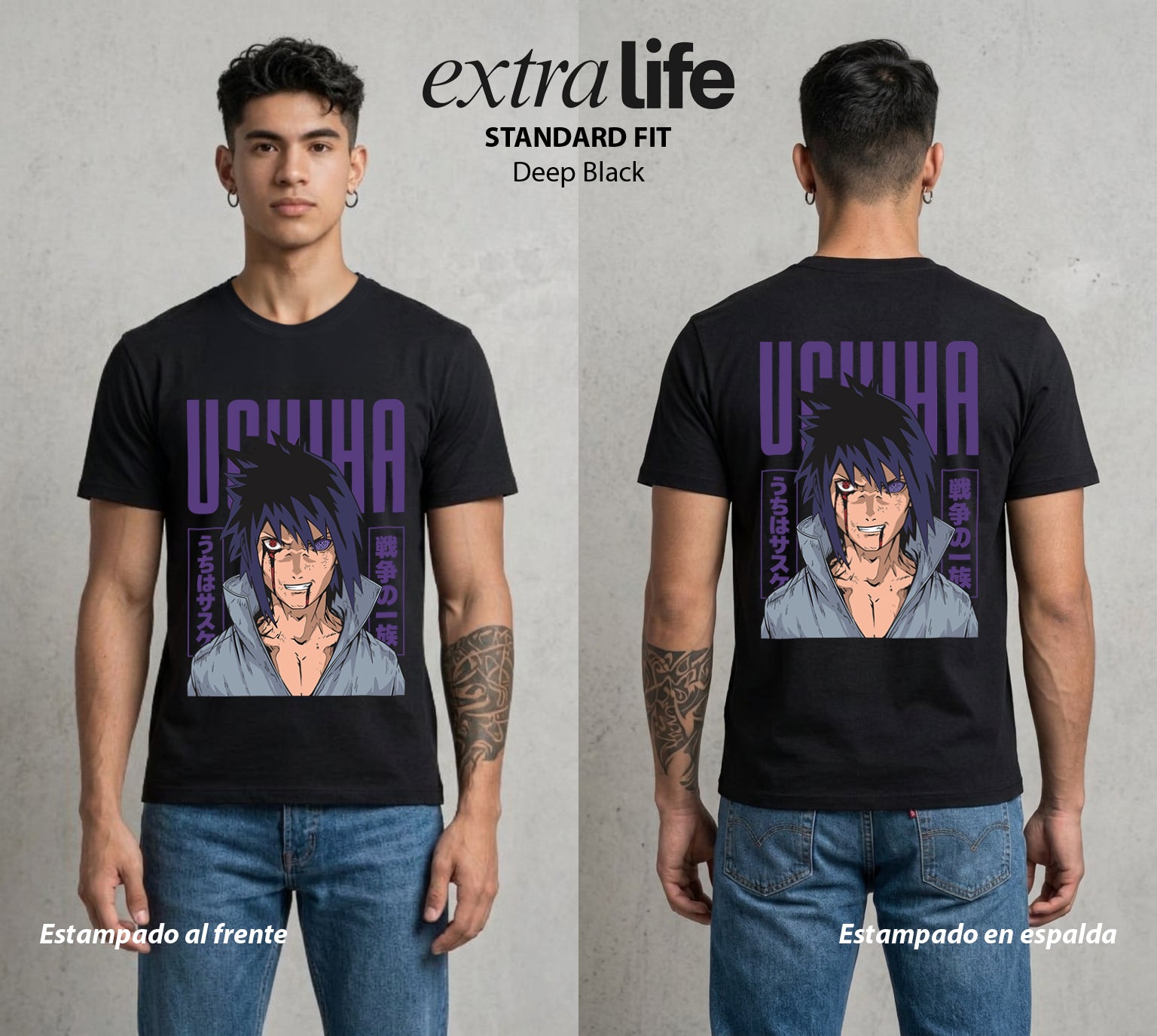 La Aldea Oculta | Zorro de Nueve Colas #02910 - Playera Standard Fit | Deep Black - Foto en modelo