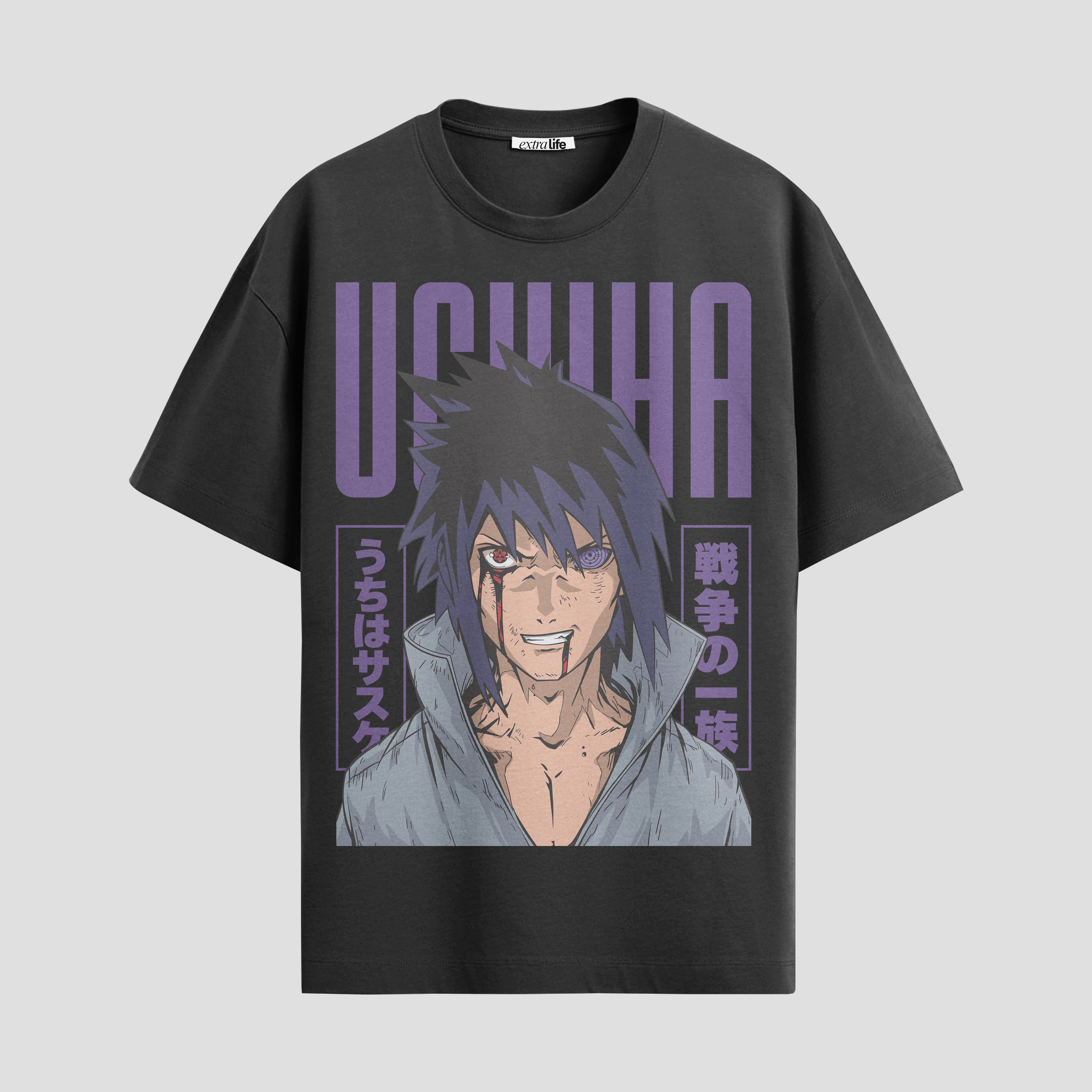 Playera urbana de anime y gaming ExtraLife MX, corte Standard Fit unisex ligero y transpirable en color Deep Black y Pure White, ropa de uso diario para gym y casual.