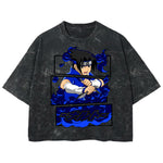 Playera streetwear premium de anime y gaming ExtraLife MX, corte boxy deluxe mineral wash heavyweight en color Acid Wash, moda urbana mexicana de culto.