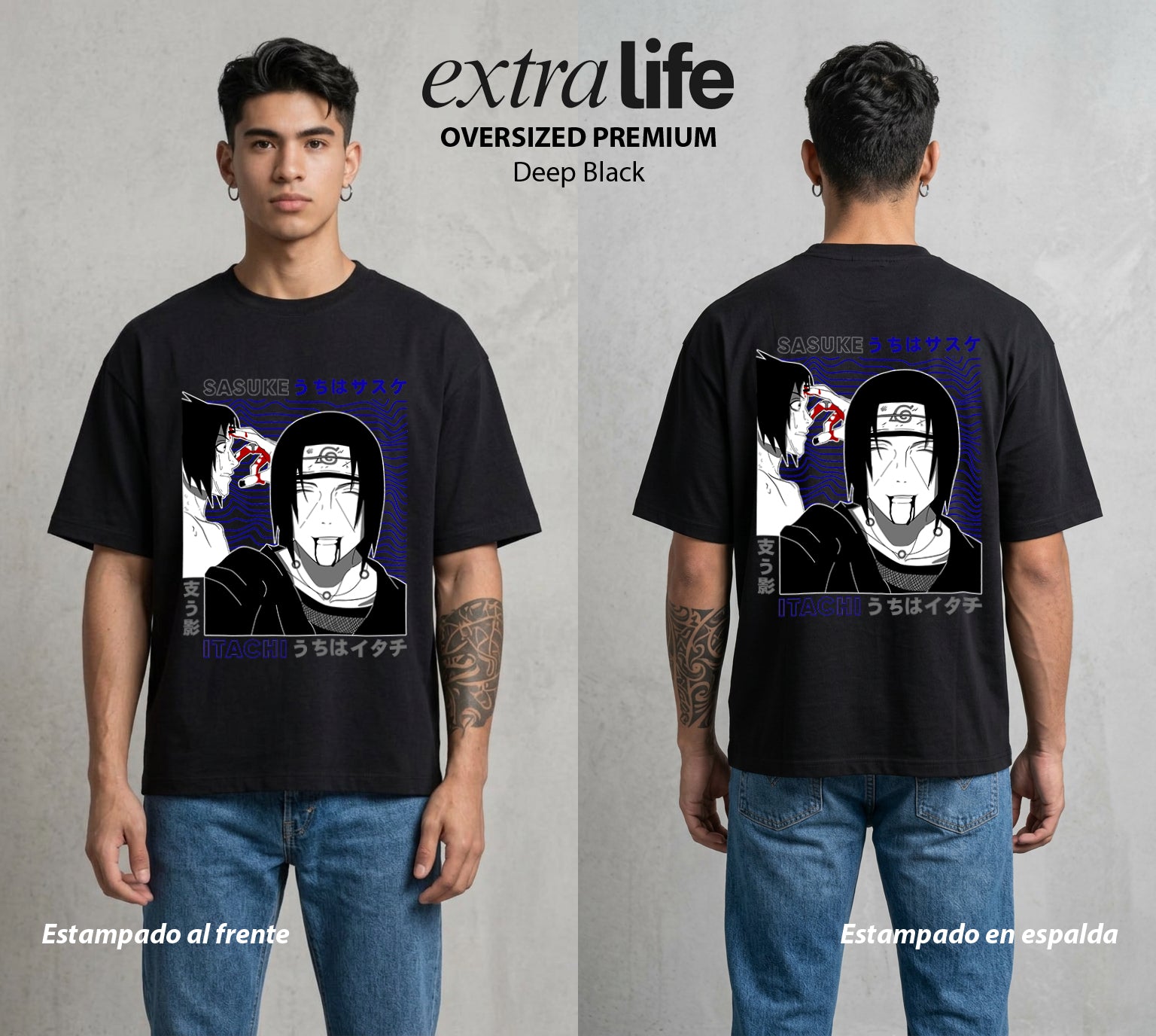 La Aldea Oculta | Zorro de Nueve Colas #02912 - Playera Oversized Premium | Deep Black - Foto en modelo