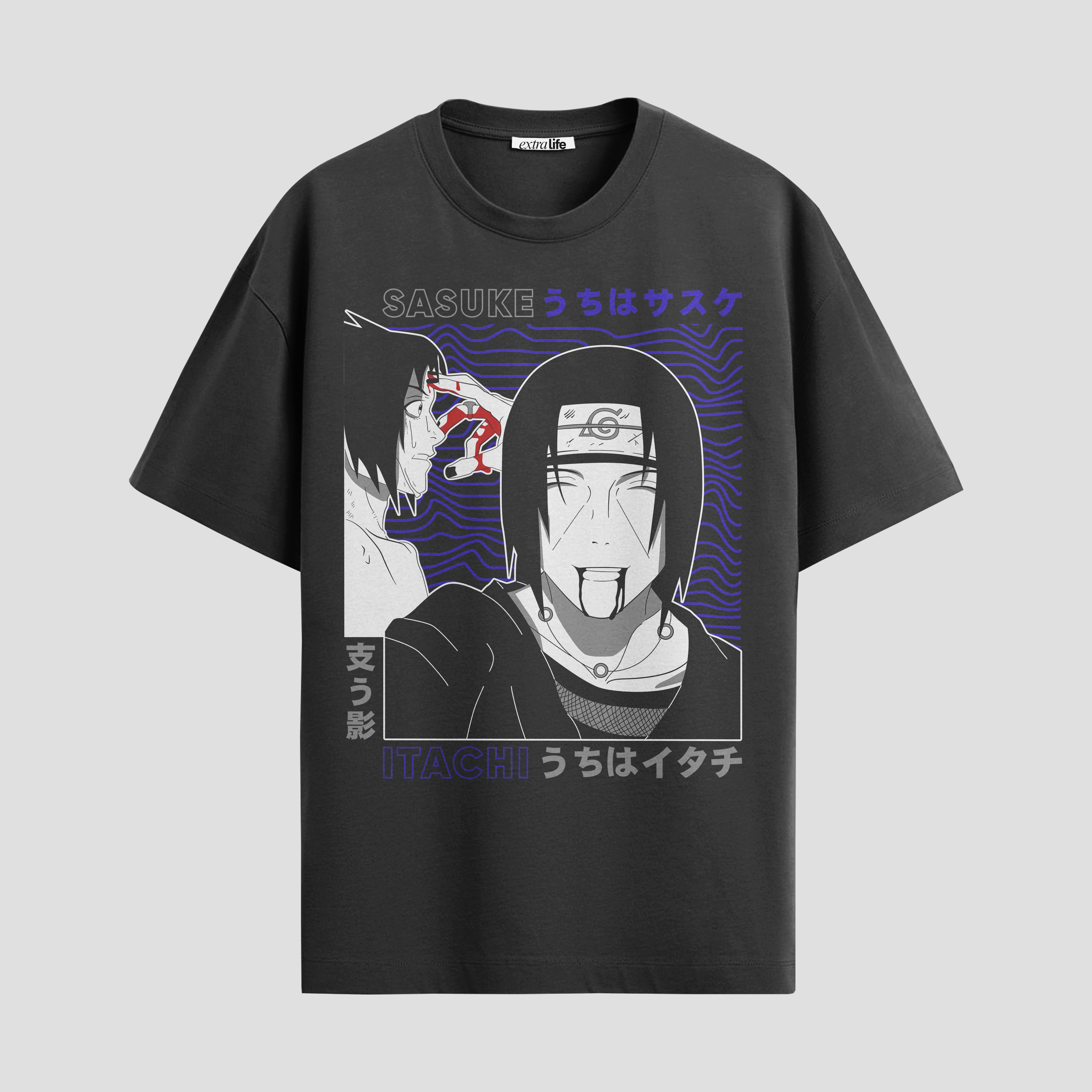 Playera urbana de anime y gaming ExtraLife MX, corte Standard Fit unisex ligero y transpirable en color Deep Black y Pure White, ropa de uso diario para gym y casual.