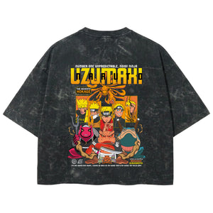 Playera streetwear premium de anime y gaming ExtraLife MX, corte boxy deluxe mineral wash heavyweight en color Acid Wash, moda urbana mexicana de culto.