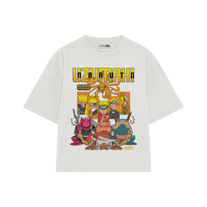 Playera streetwear premium de anime y gaming ExtraLife MX, corte boxy oversized drop shoulder heavyweight en color Deep Black y Off-White, moda urbana mexicana de culto.