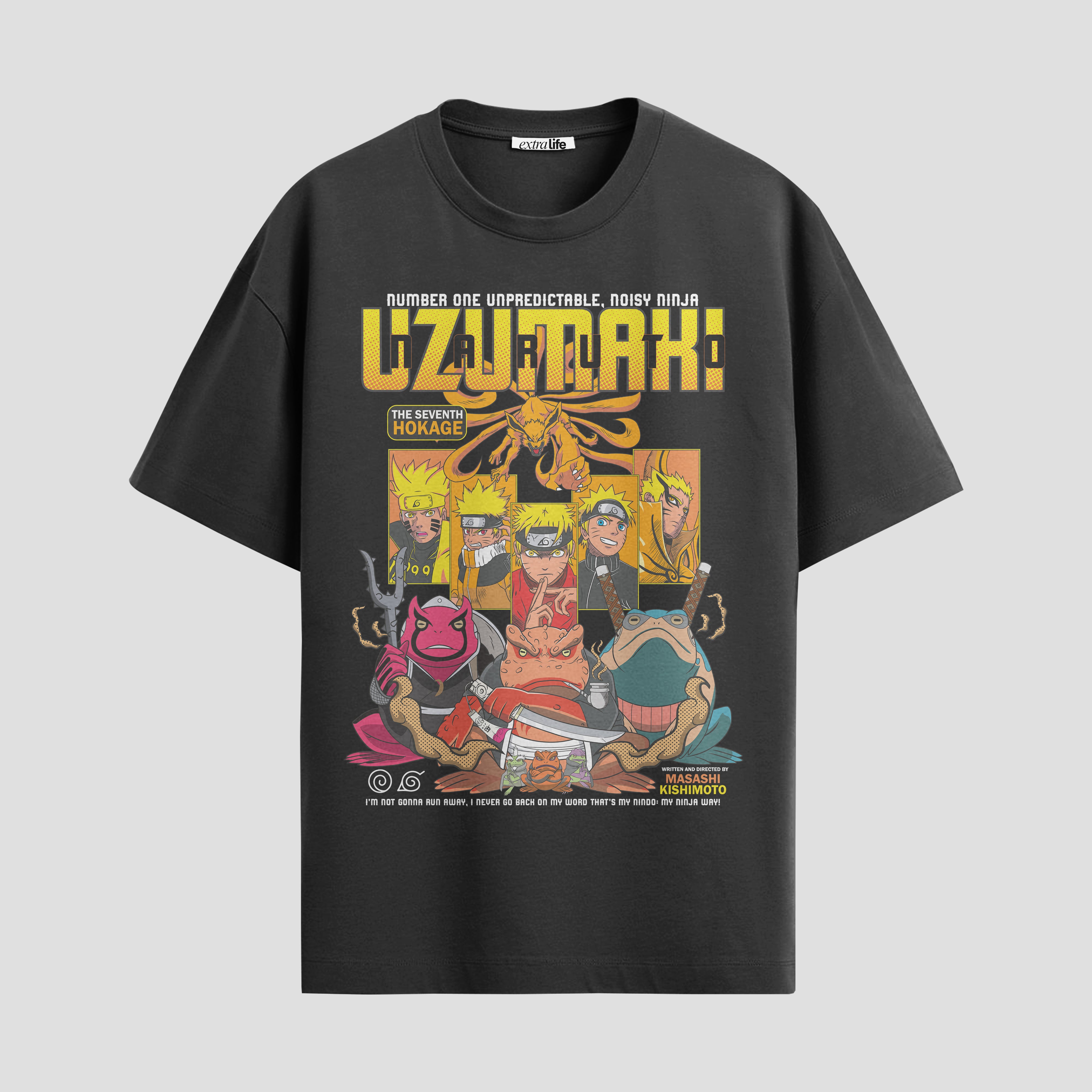 Playera urbana de anime y gaming ExtraLife MX, corte Standard Fit unisex ligero y transpirable en color Deep Black y Pure White, ropa de uso diario para gym y casual.