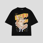 Playera streetwear premium de anime y gaming ExtraLife MX, corte boxy oversized drop shoulder heavyweight en color Deep Black y Off-White, moda urbana mexicana de culto.