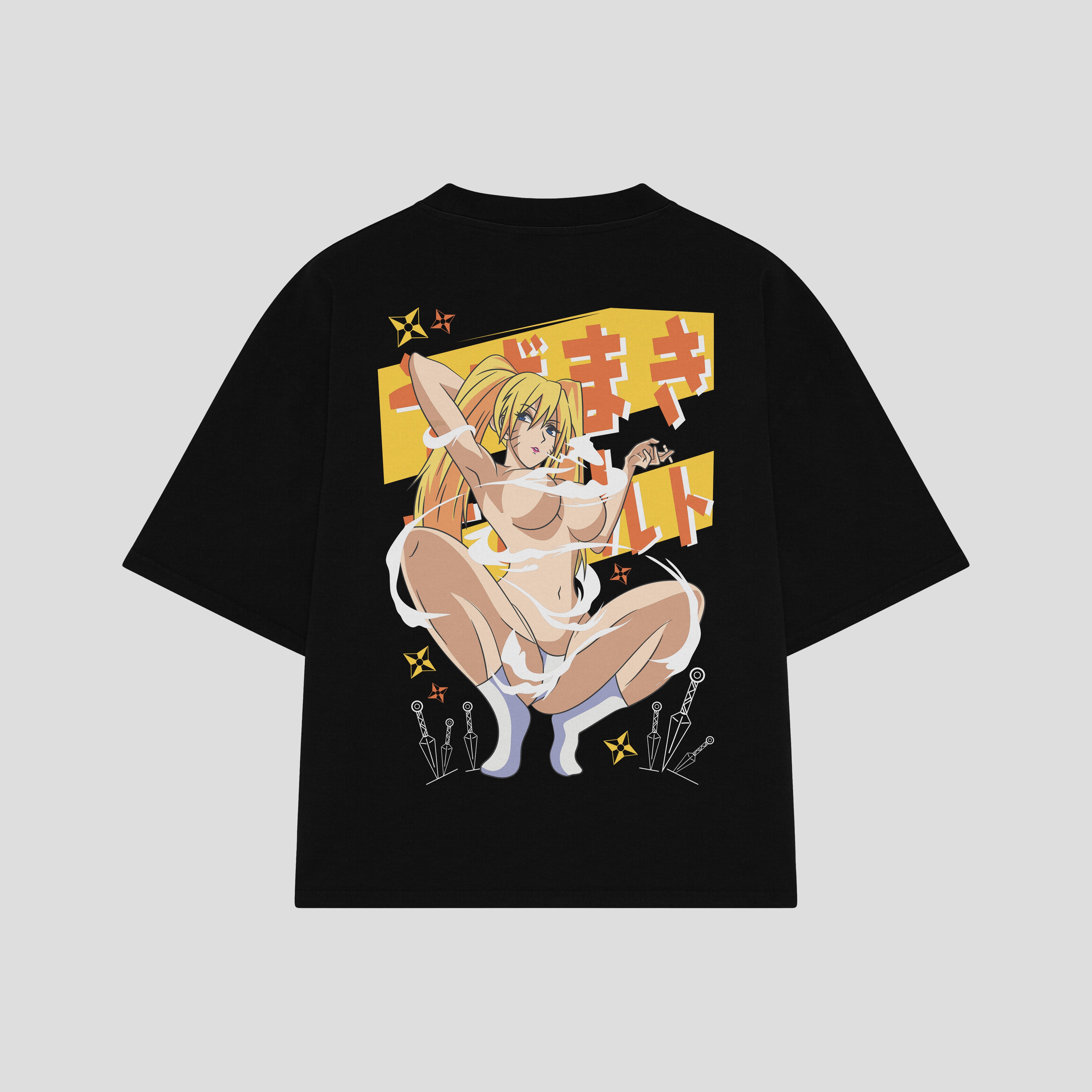 Playera streetwear premium de anime y gaming ExtraLife MX, corte boxy oversized drop shoulder heavyweight en color Deep Black y Off-White, moda urbana mexicana de culto.